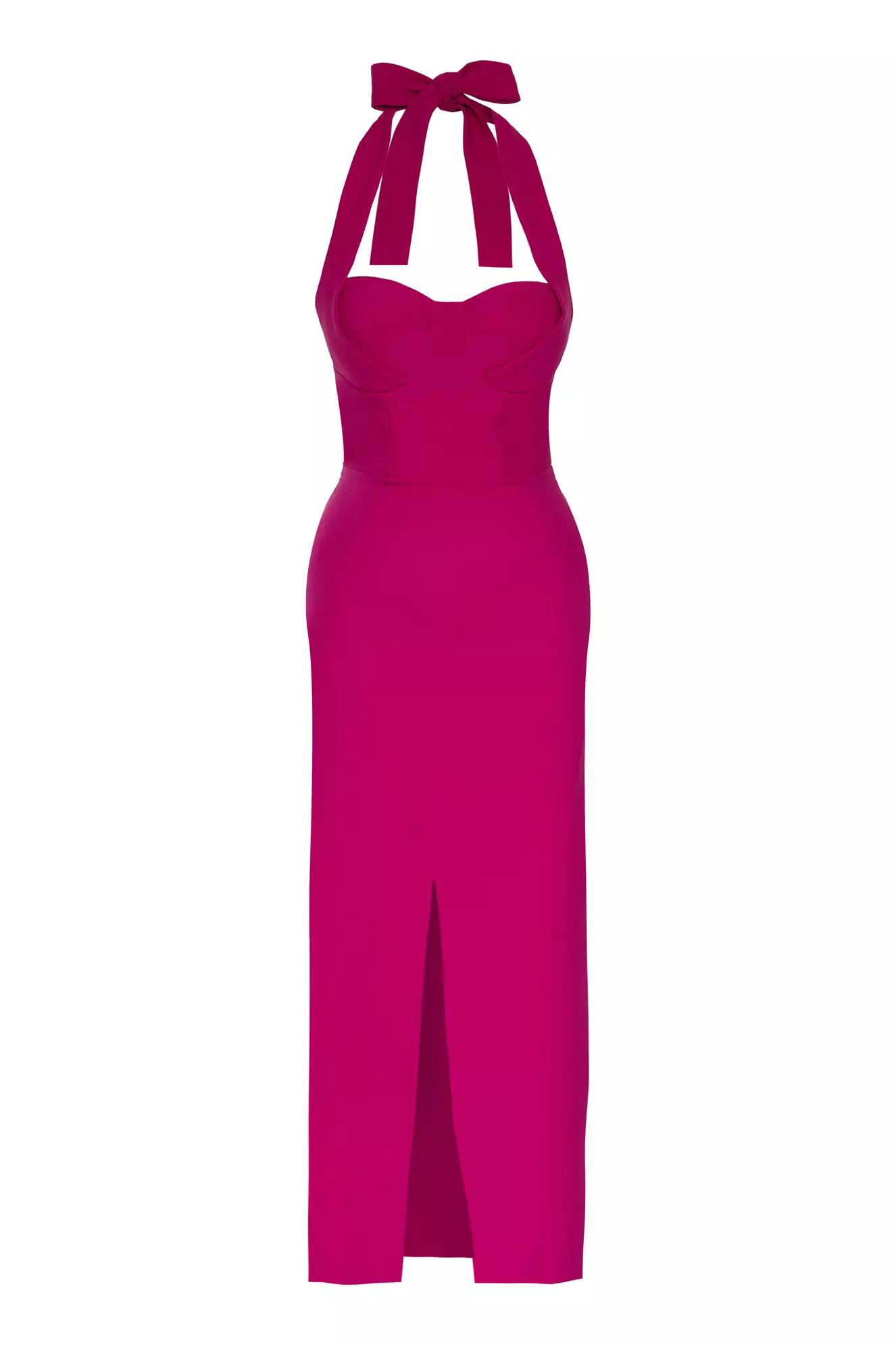 Fuchsia crepe sleeveless long dress