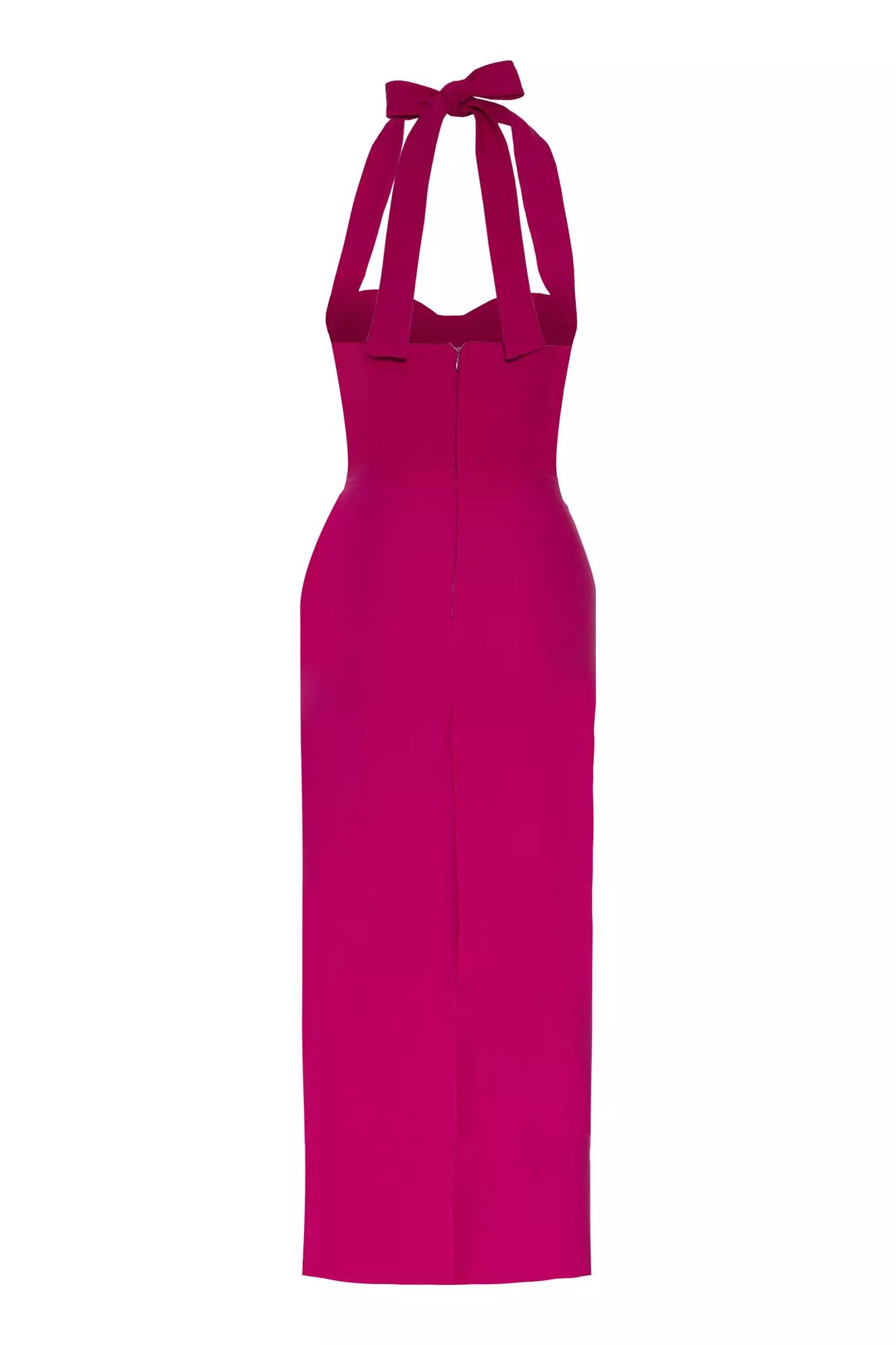 Fuchsia crepe sleeveless long dress