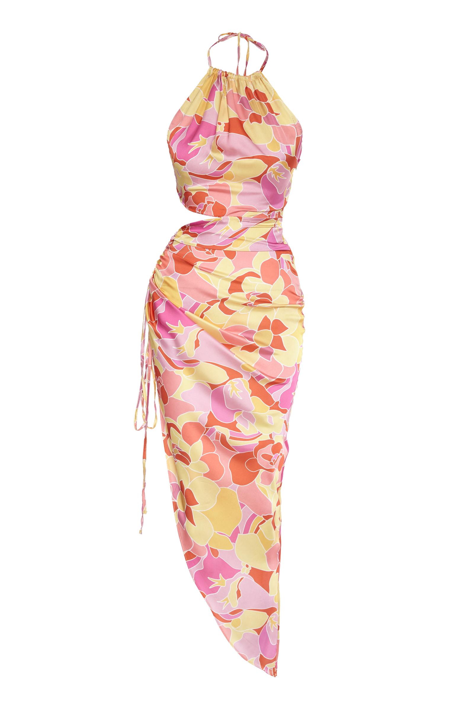 Printed Satin Sleeveless Maxi Dress