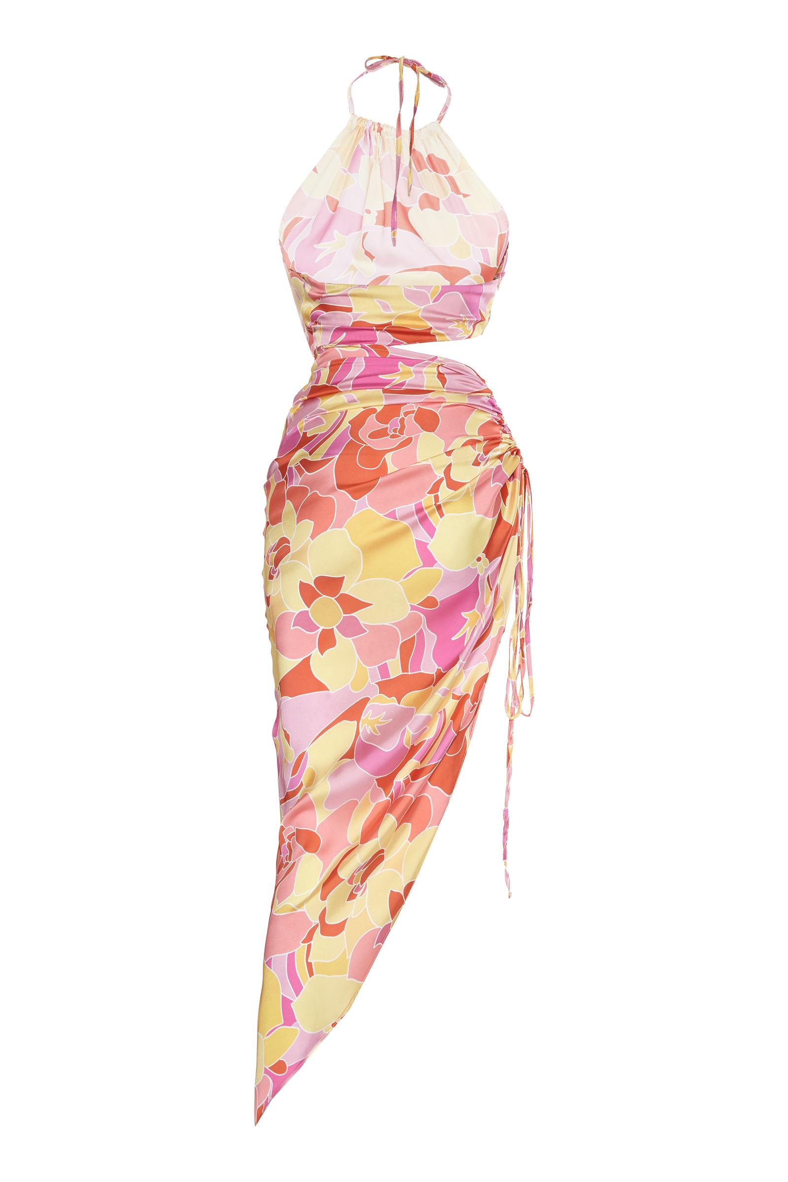 Printed Satin Sleeveless Maxi Dress