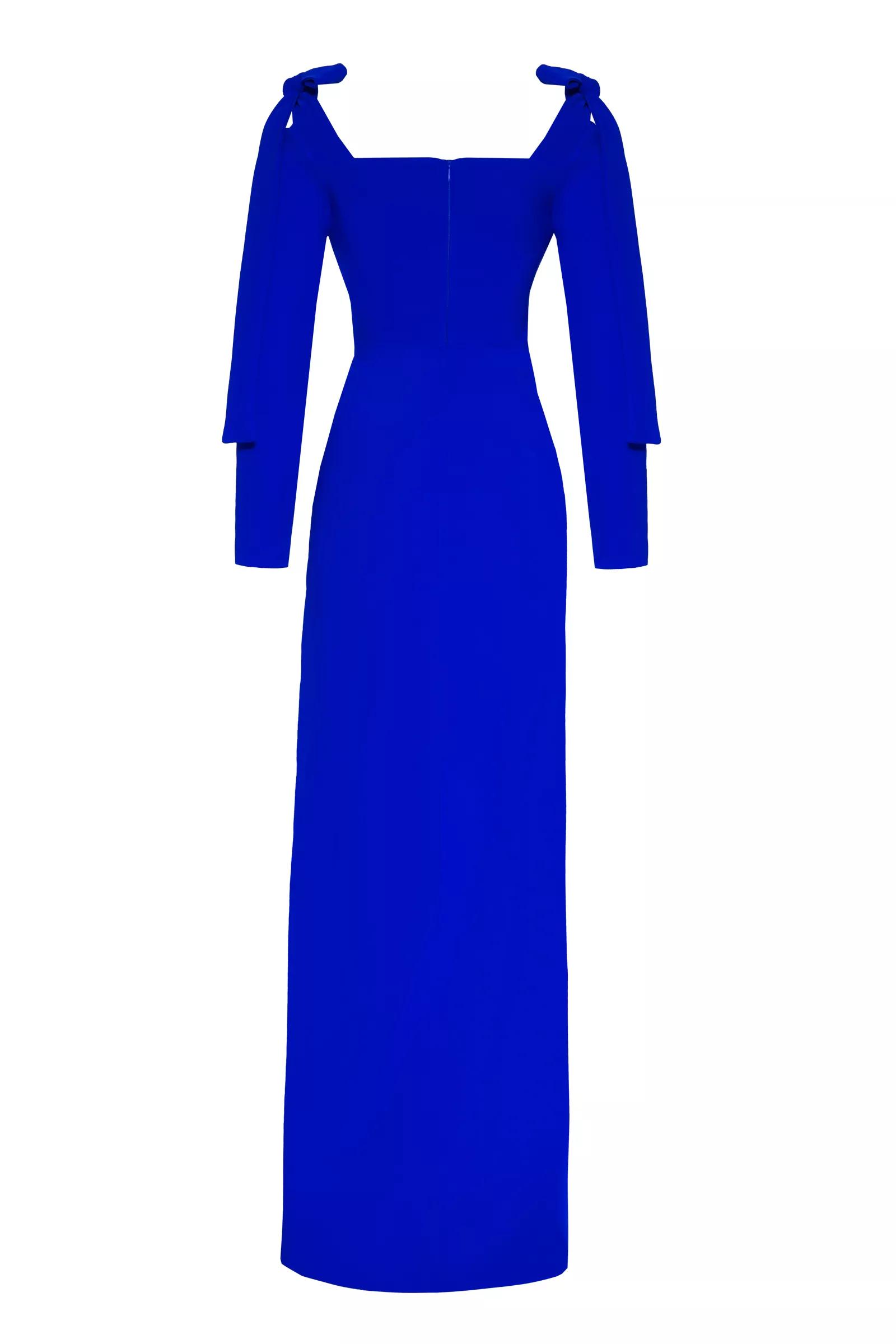 Blue Plus Size Crepe Long Sleeve Long Dress