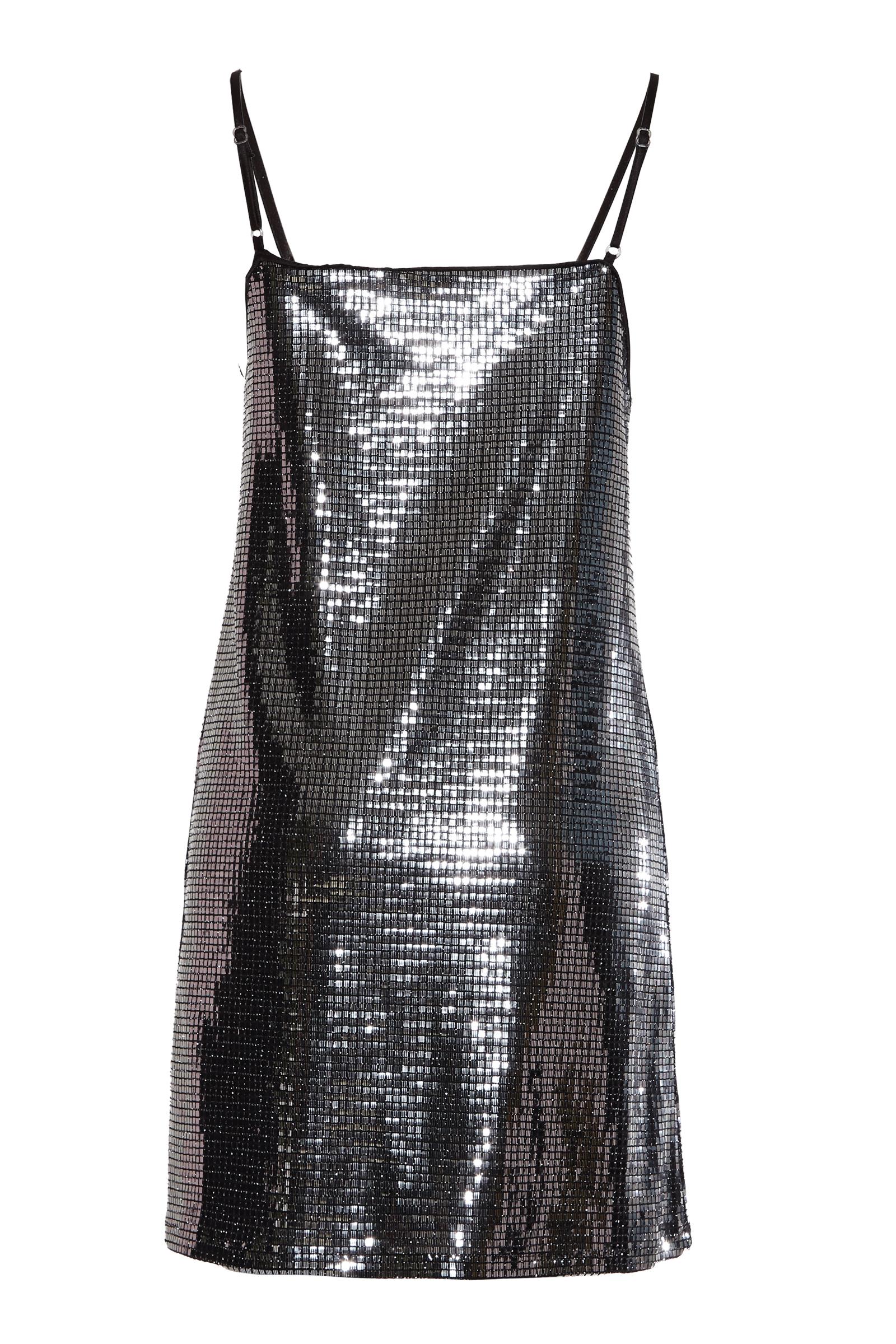 Silver Sequined Sleeveless Mini Dress