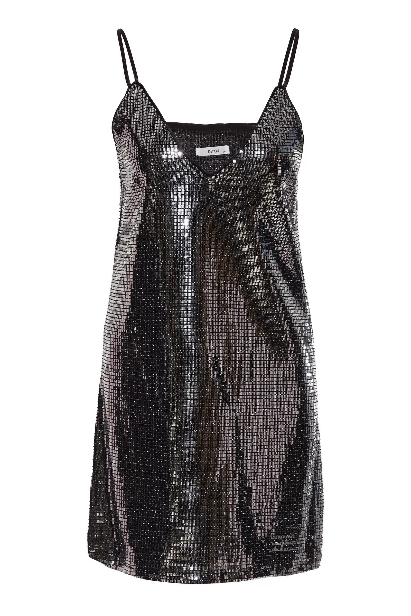 Silver Sequined Sleeveless Mini Dress