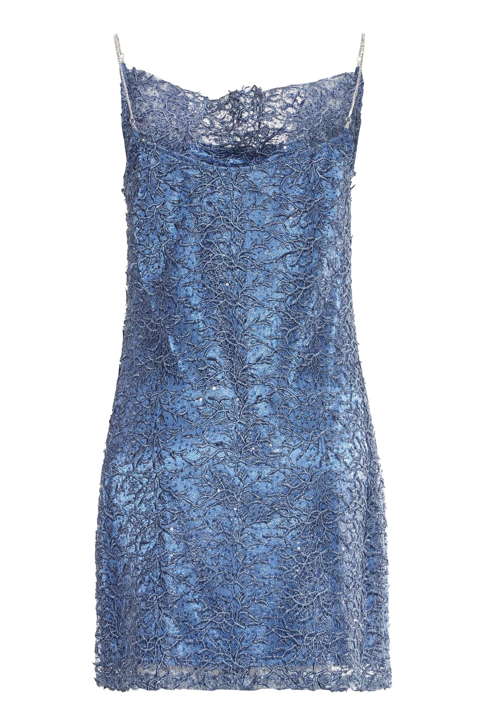 Indigo lace sleeveless mini dress