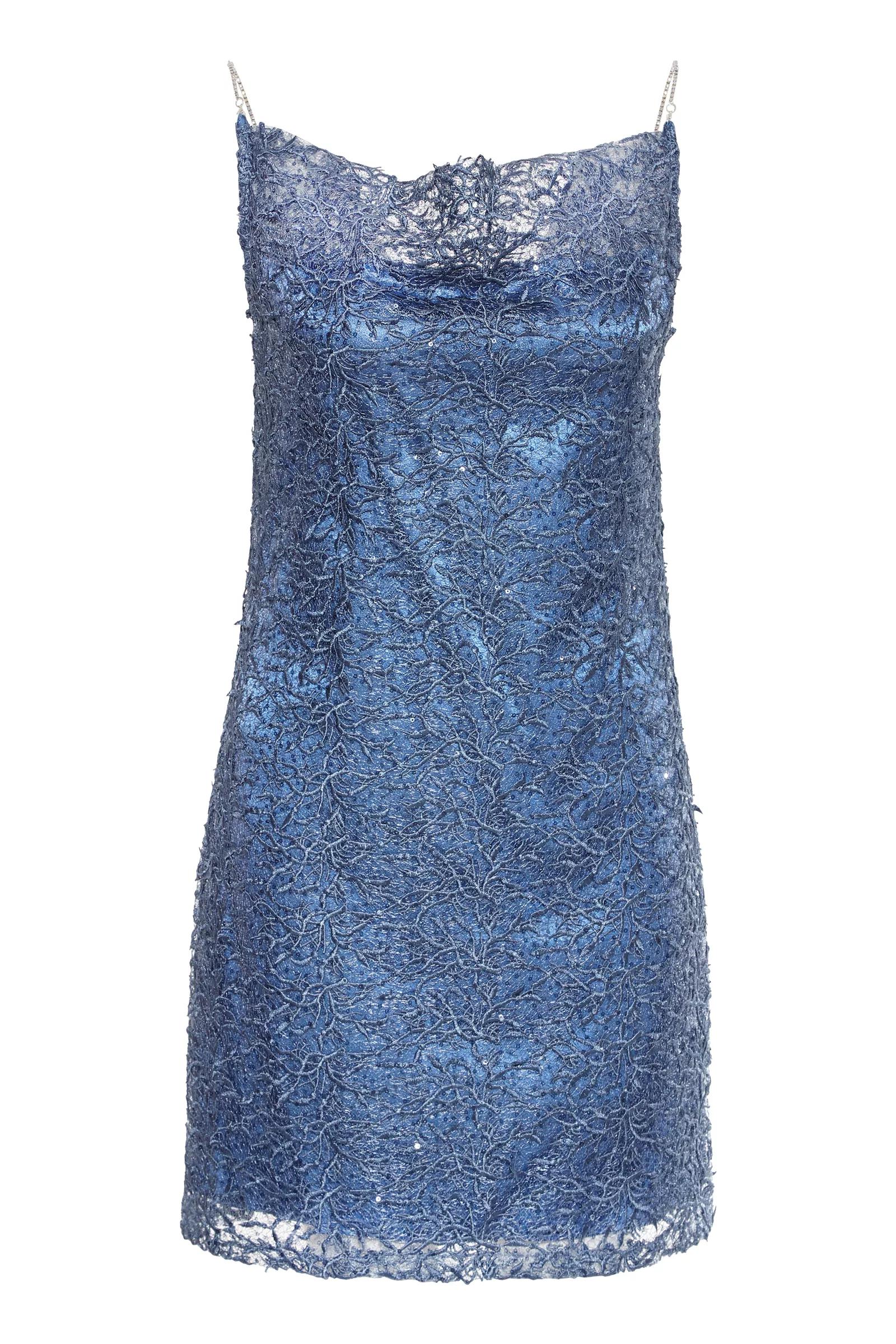 Indigo lace sleeveless mini dress