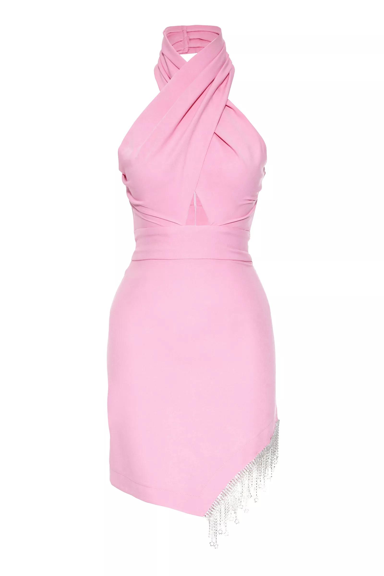 Şeker Pembesi Plus Size Crepe Sleeveless Mini Dress