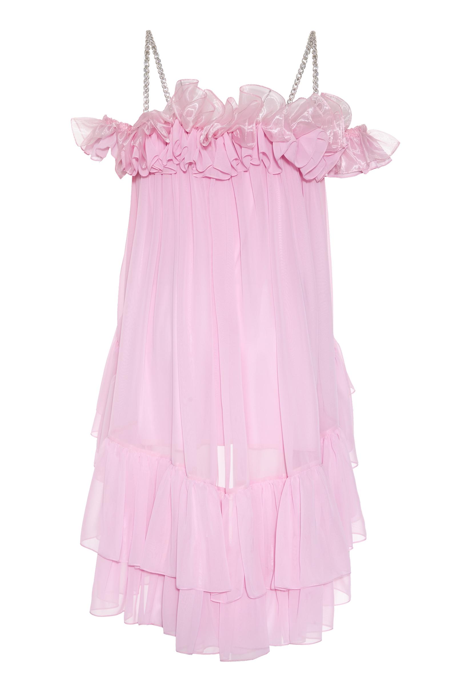 Pink Chiffon Sleeveless Mini Dress