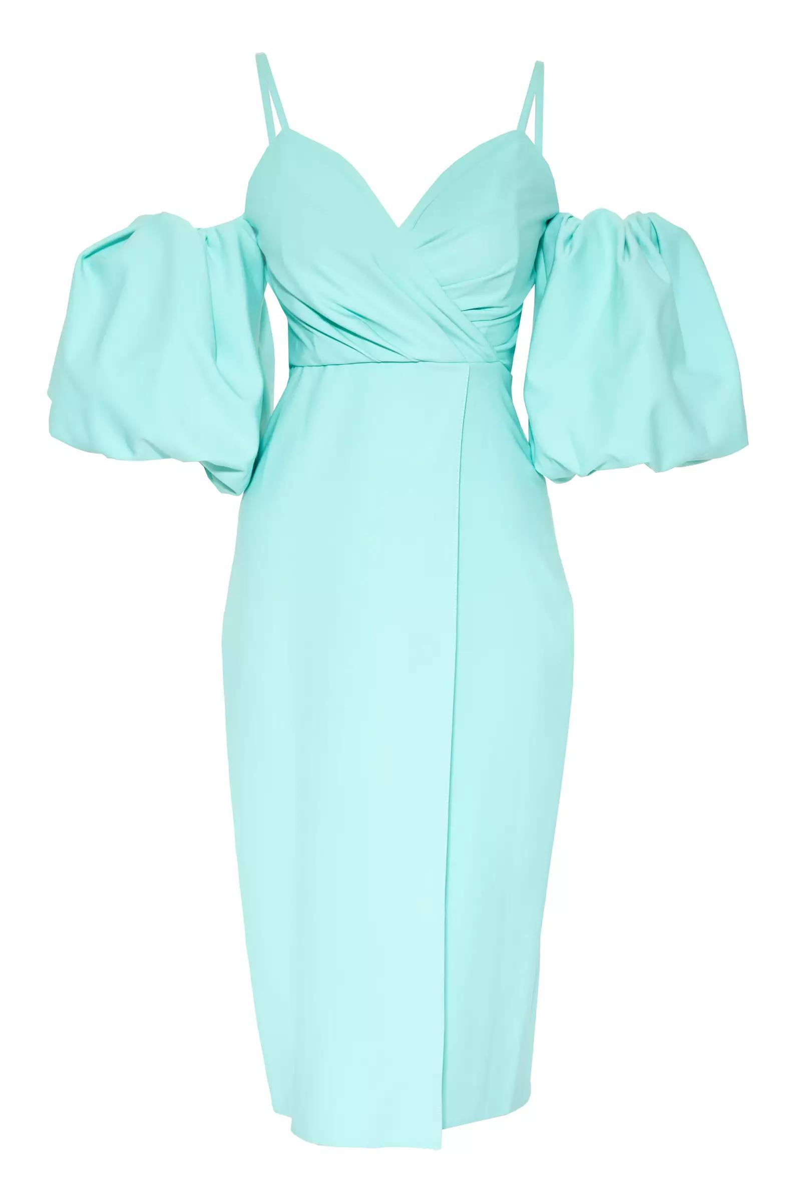 Mint Green Crepe Short Sleeve Midi Dress