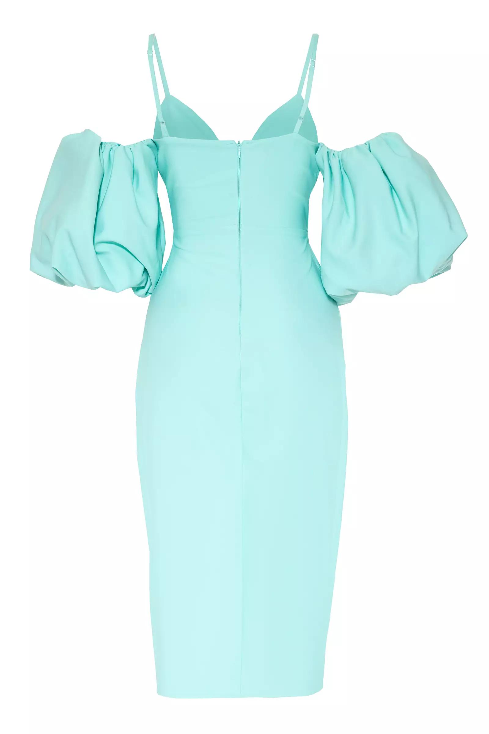 Mint Green Crepe Short Sleeve Midi Dress