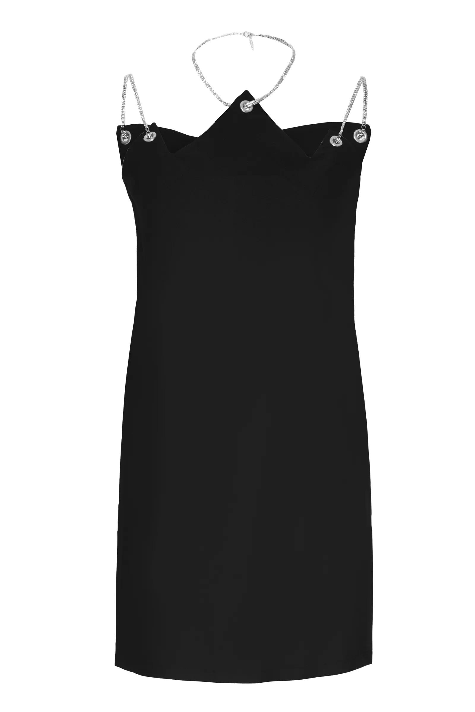 Black crepe sleeveless mini dress