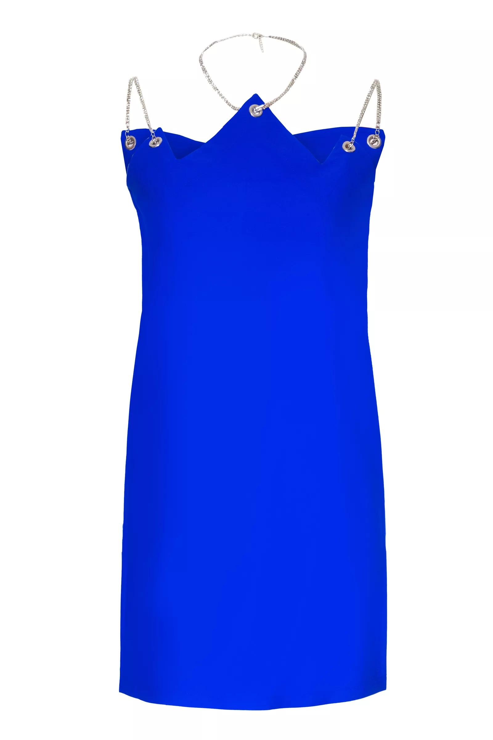 Blue crepe sleeveless mini dress