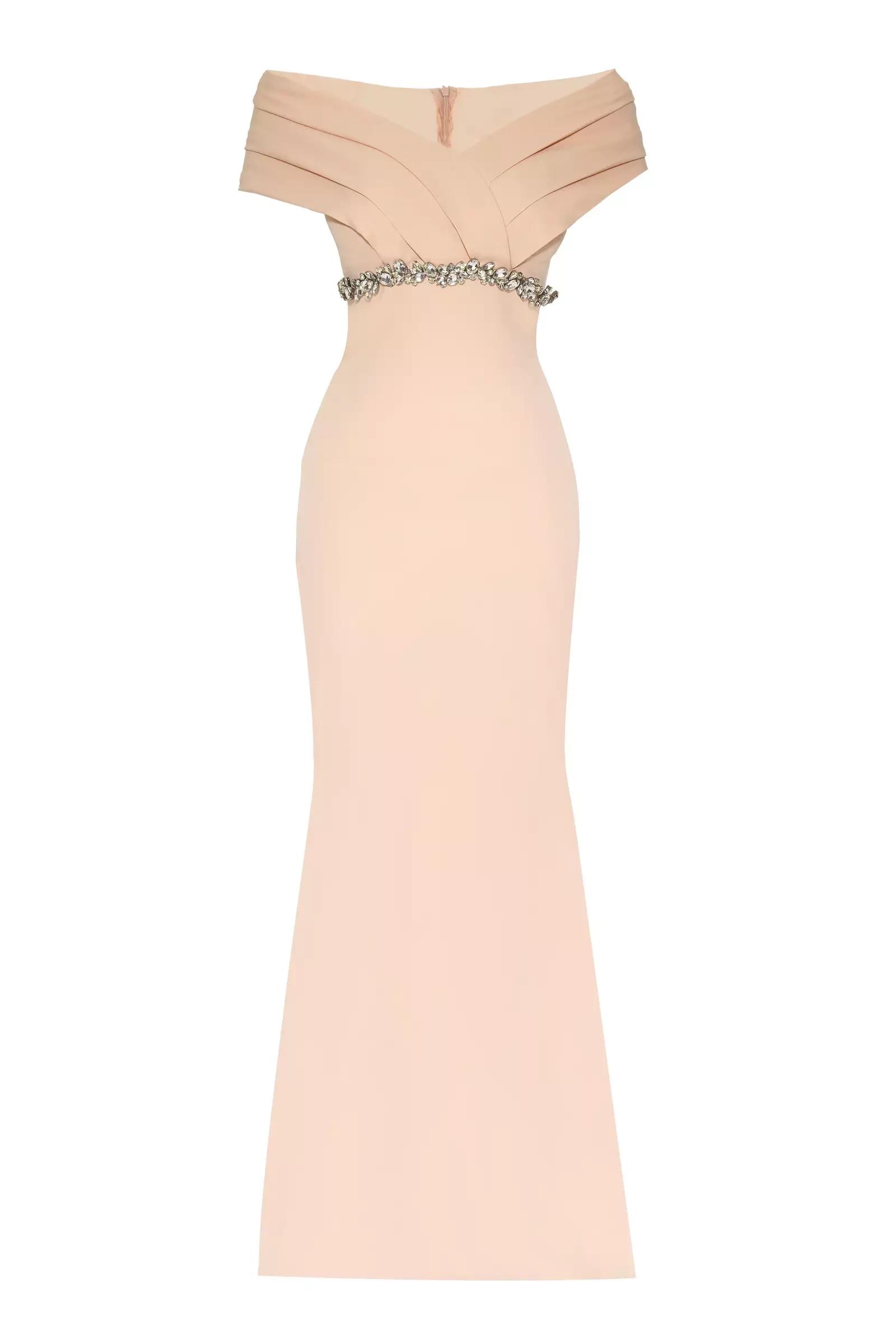 Beige crepe sleeveless long dress