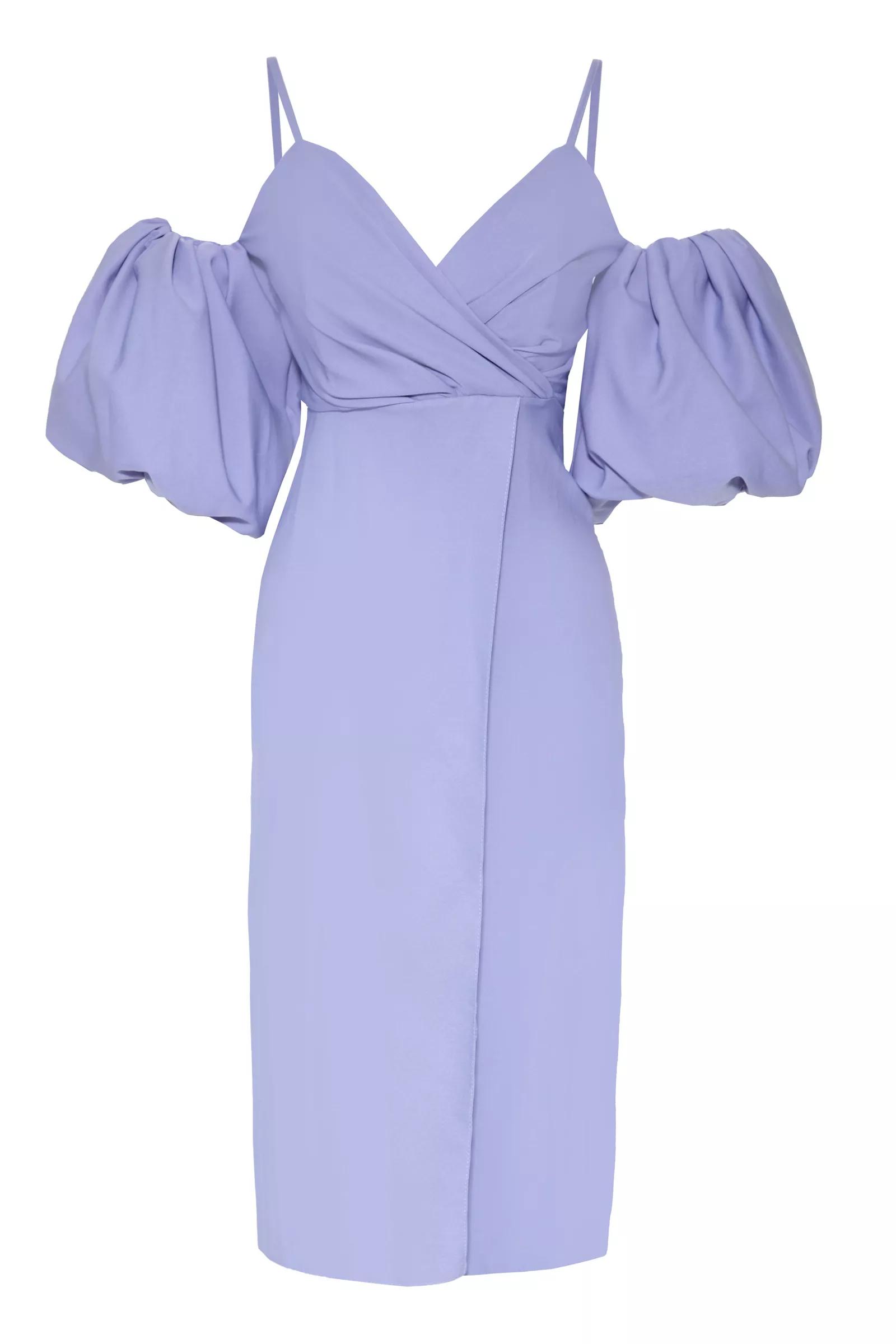 Lilac Crepe Short Sleeve Midi Dress