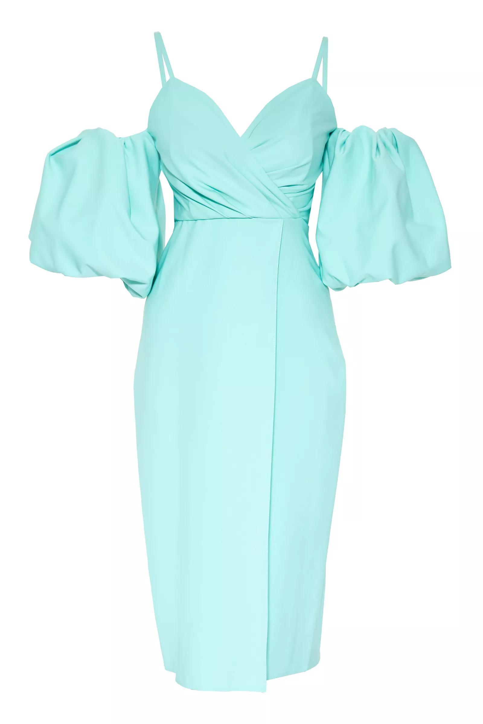 Water Green Crepe Short Sleeve Midi Dress