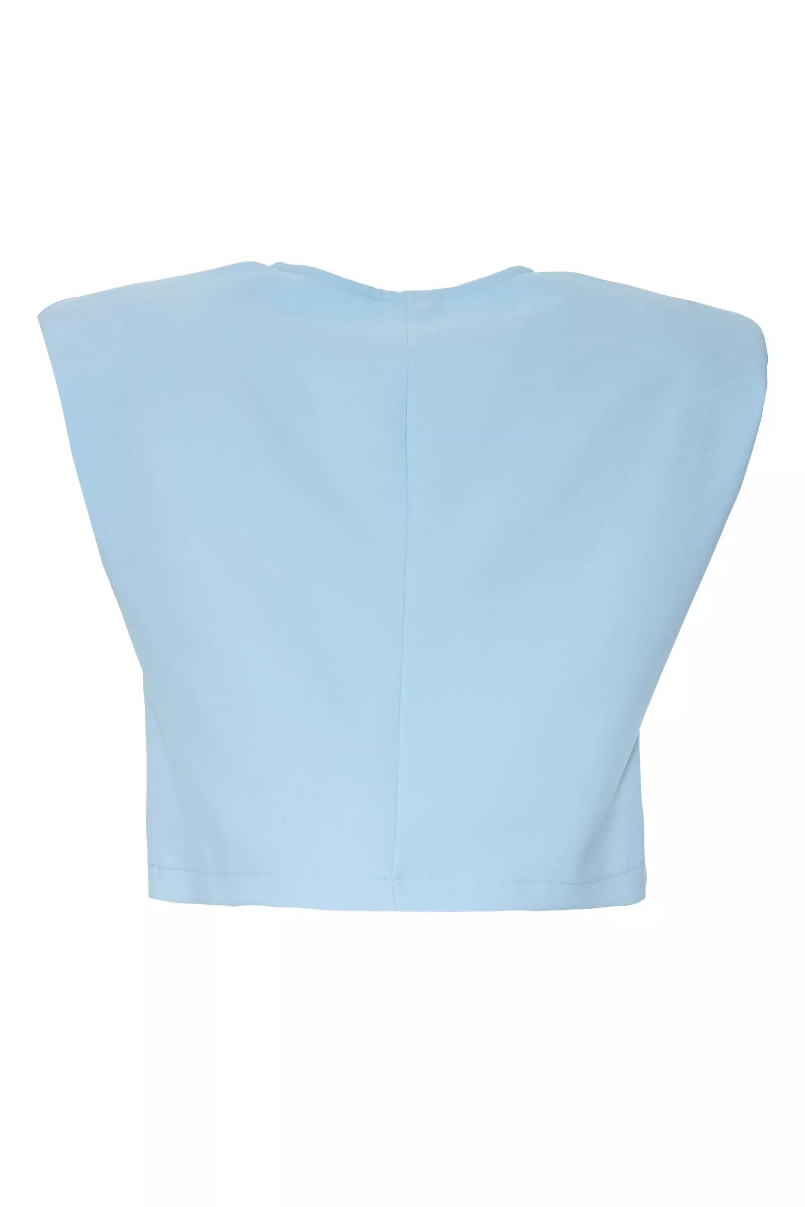 Blue Crepe Sleeveless Crop Top