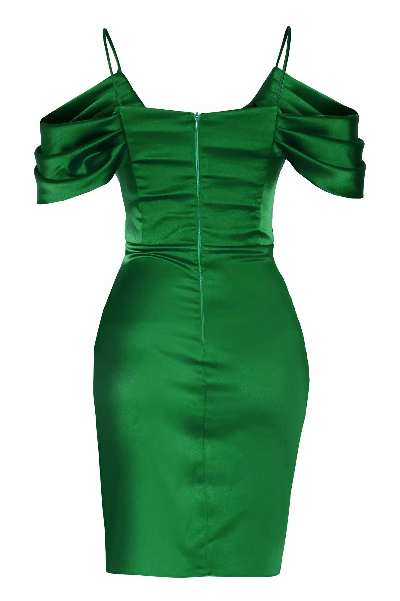 Green satin sleeveless mini dress