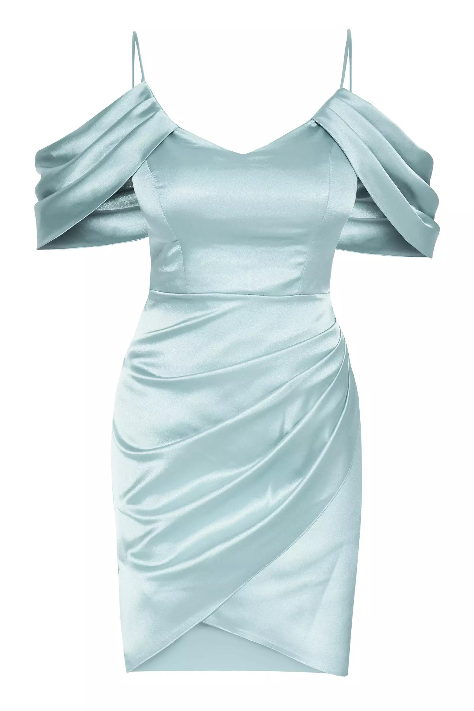 Mint green satin sleeveless mini dress