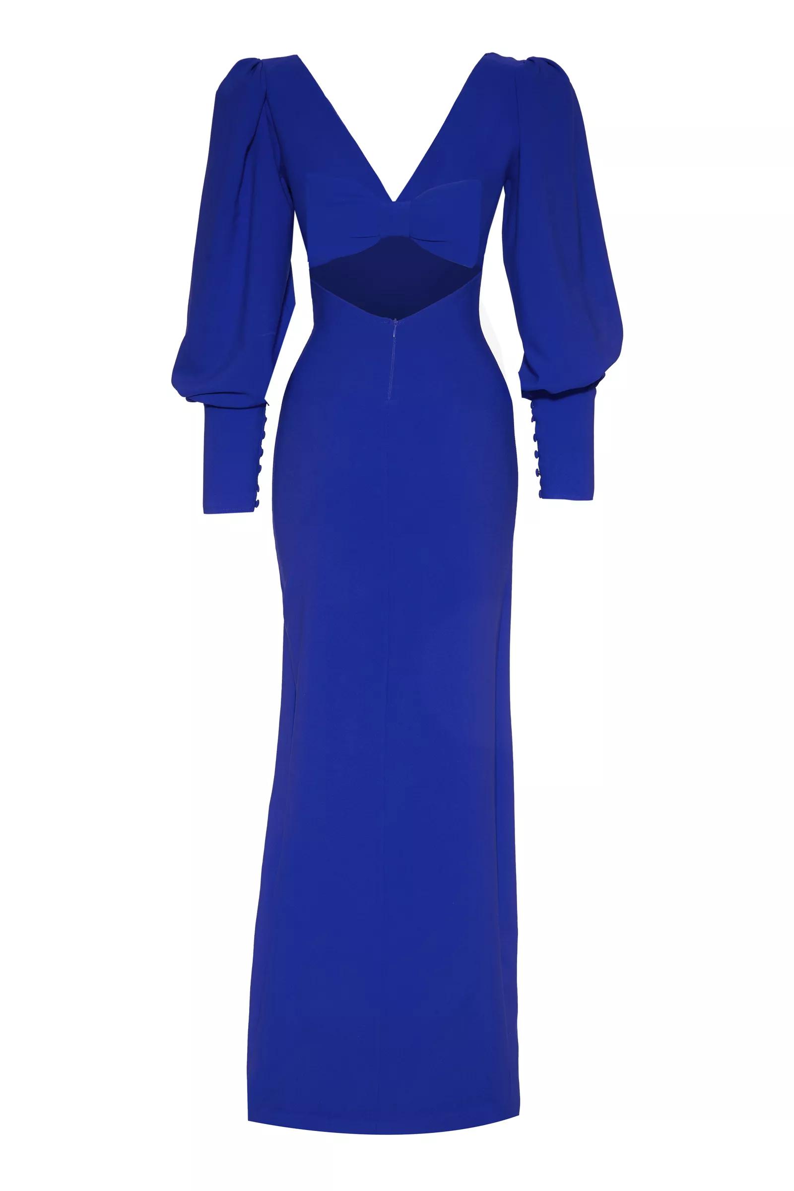 Blue Crepe Long Sleeve Maxi Dress