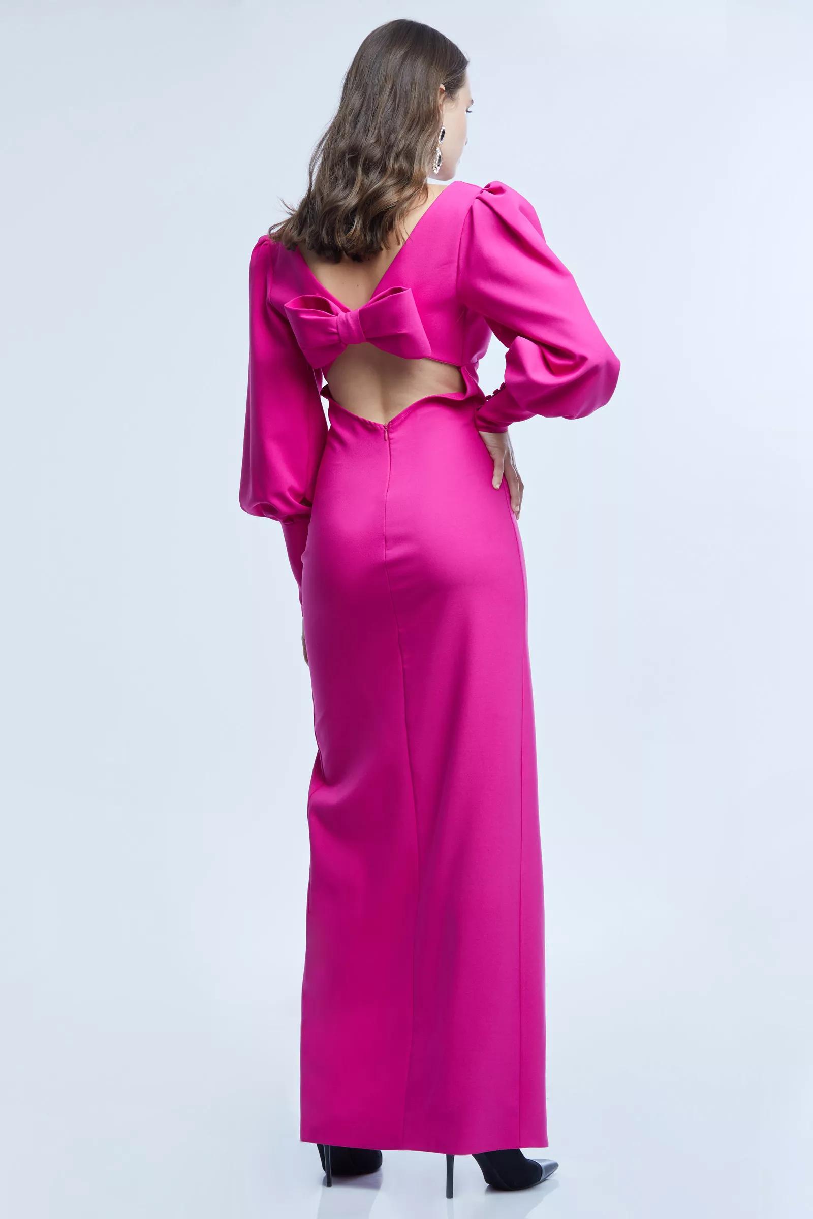 Fuchsia crepe long sleeve maxi dress