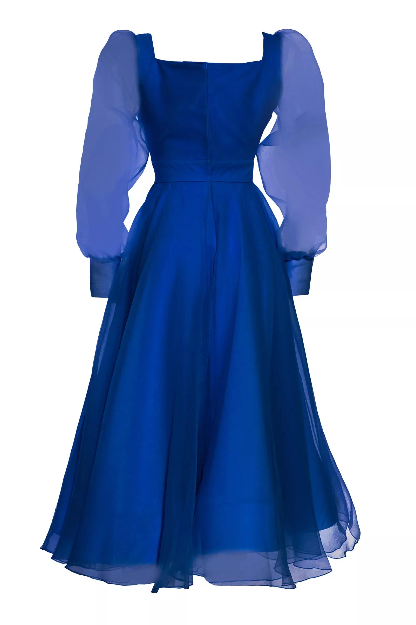 Blue tulle long sleeve maxi dress