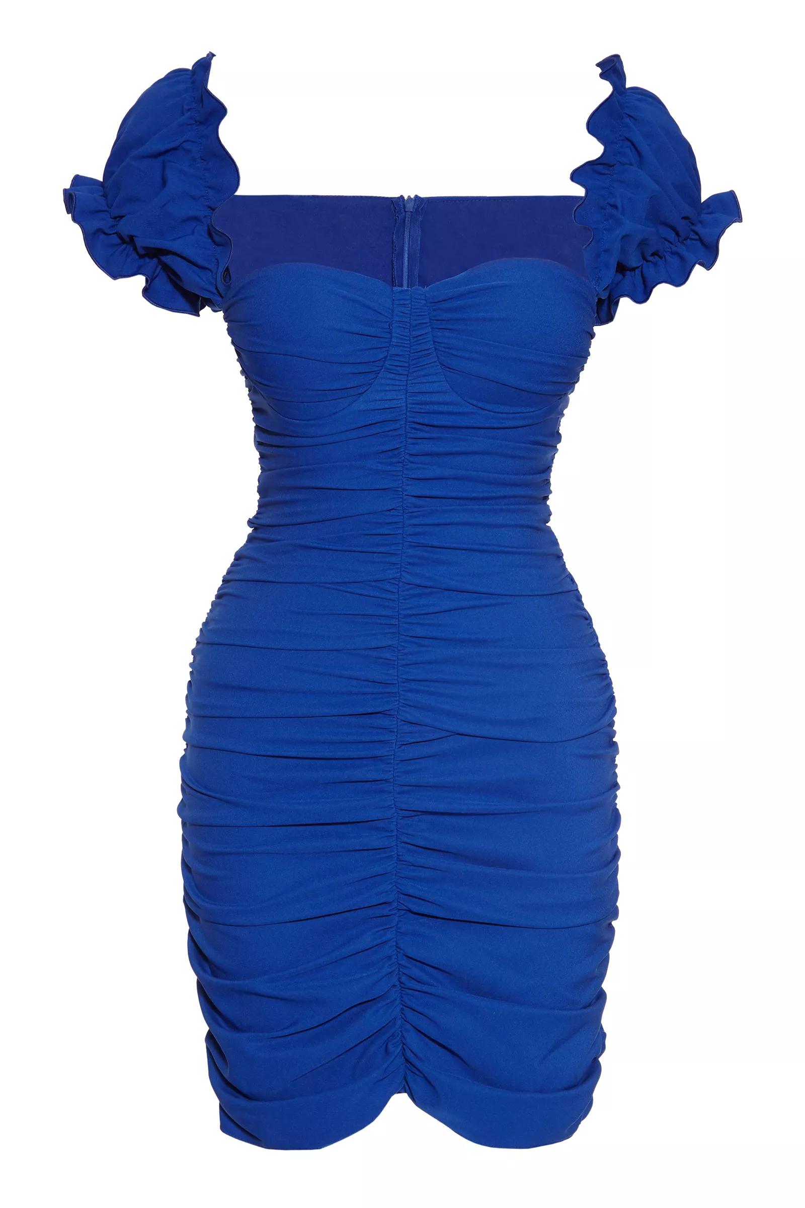 Blue crepe sleeveless mini dress