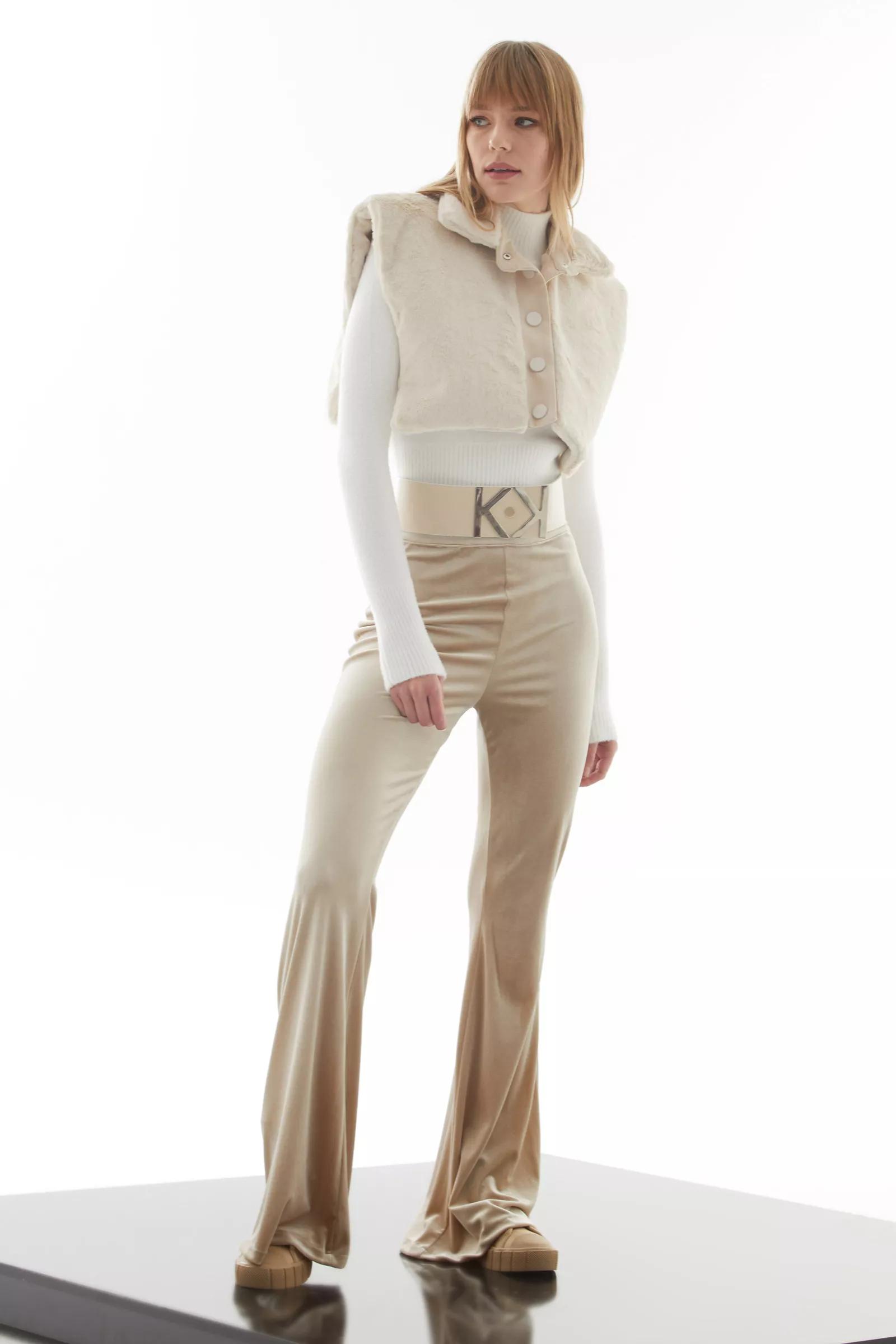 Beige velvet pants