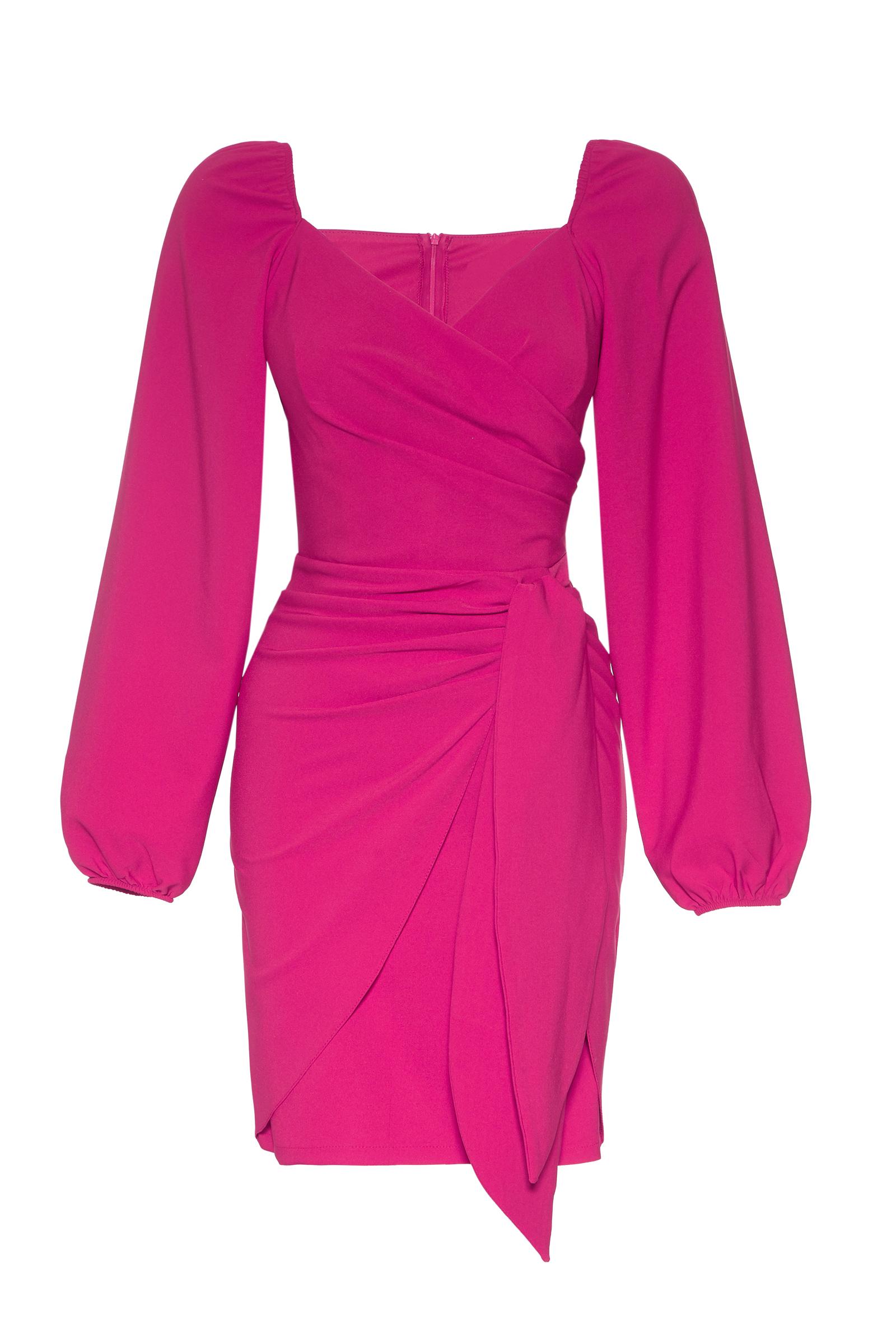 Fuchsia crepe long sleeve mini dress