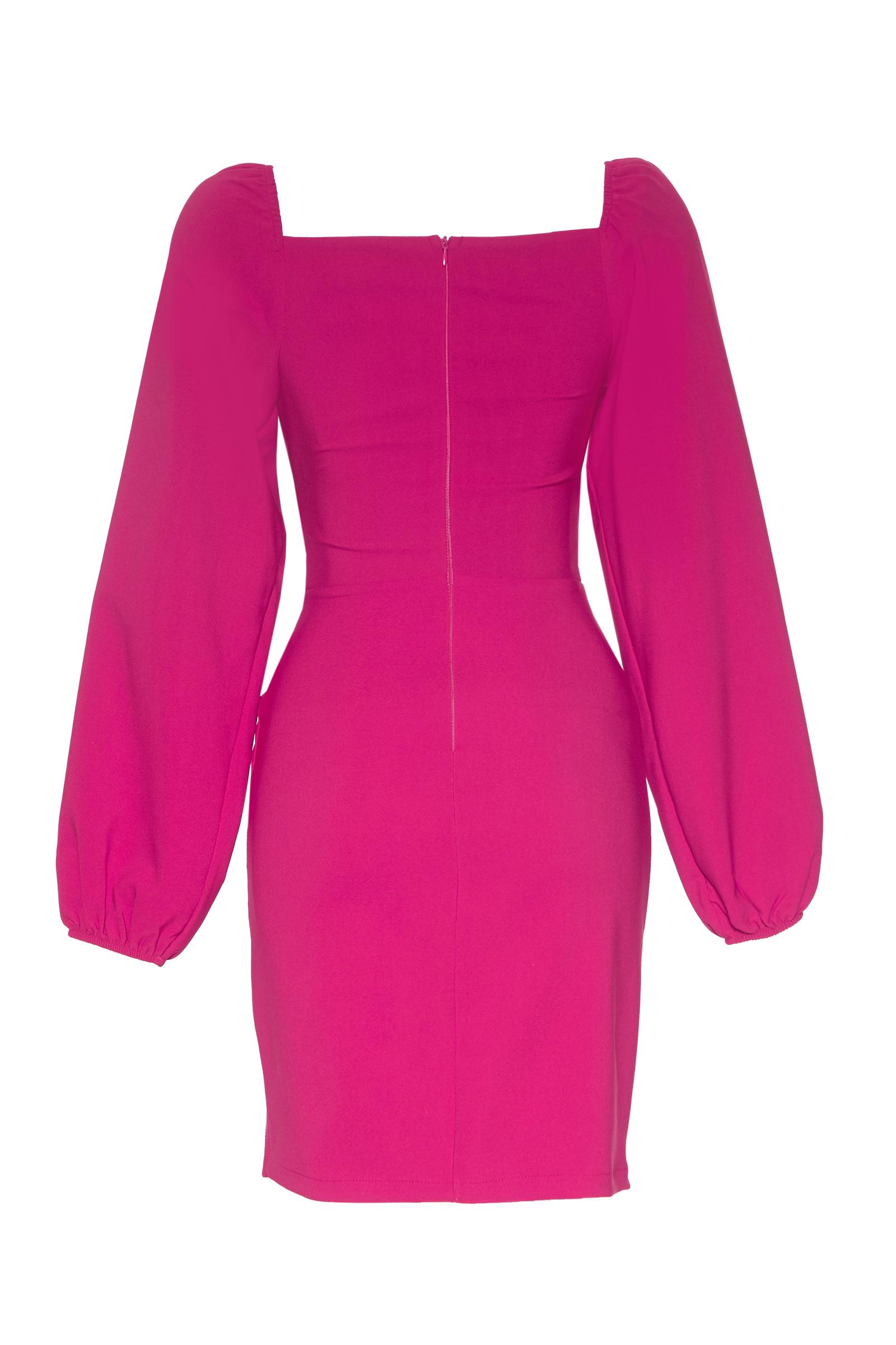 Fuchsia crepe long sleeve mini dress