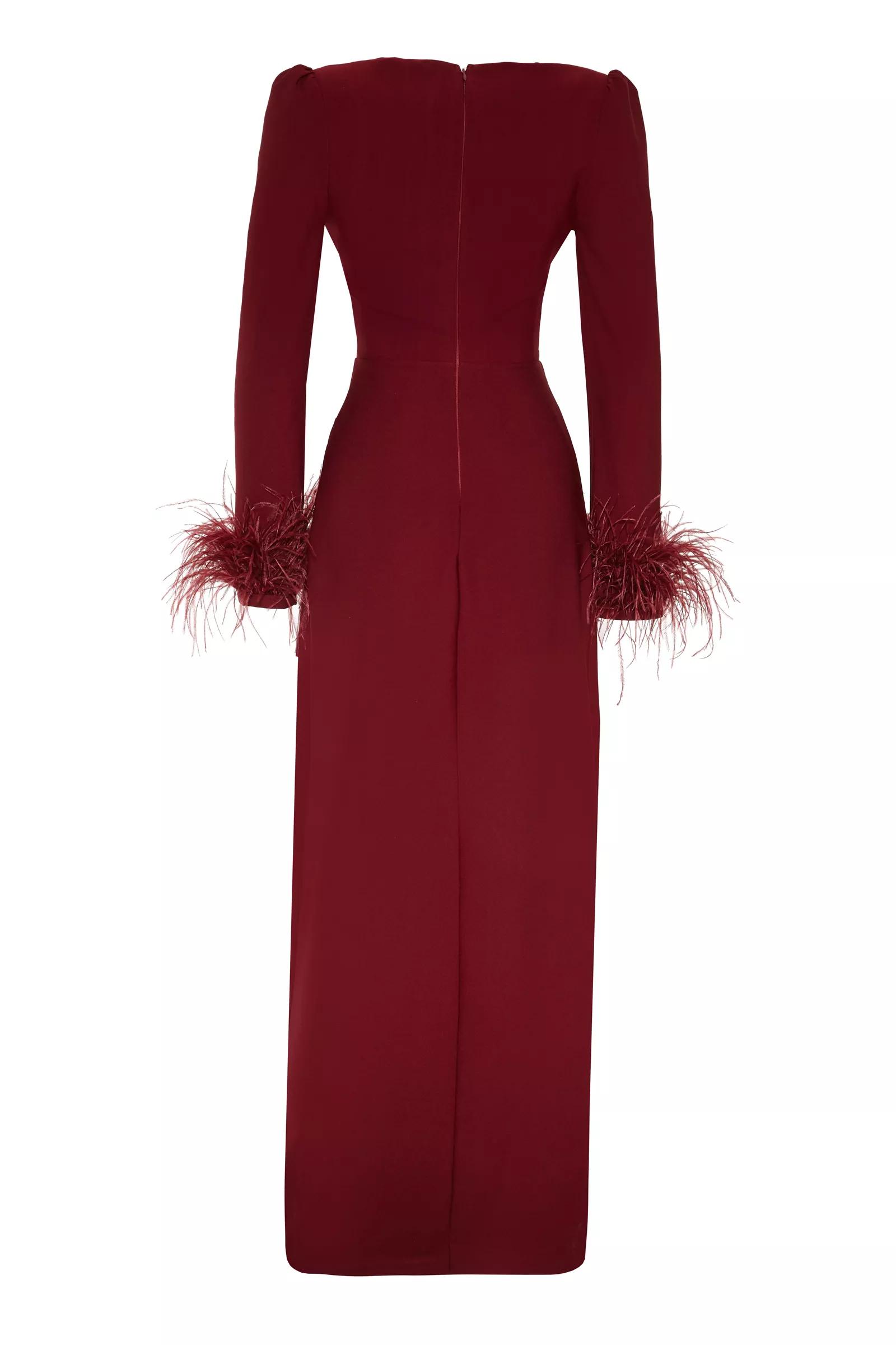 Maroon Crepe Long Sleeve Maxi Dress