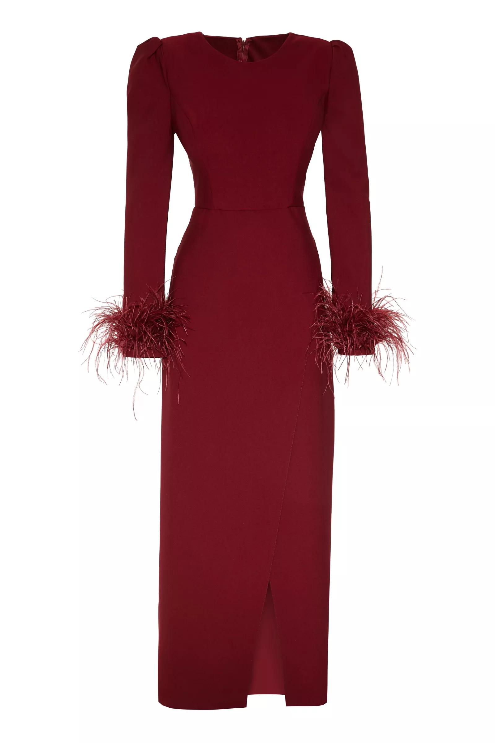 Maroon Crepe Long Sleeve Maxi Dress