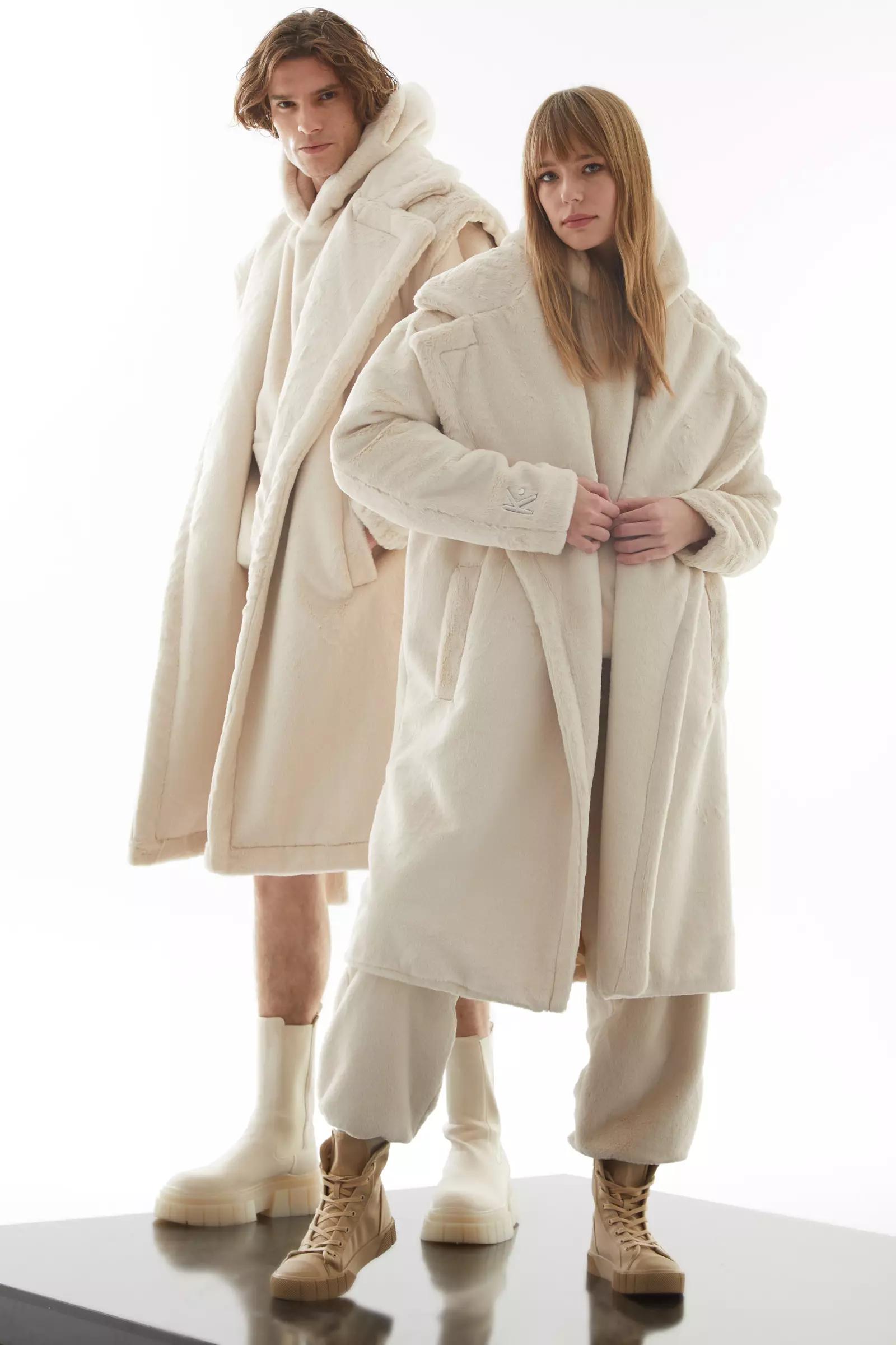 Beige bunny long sleeve maxi coat