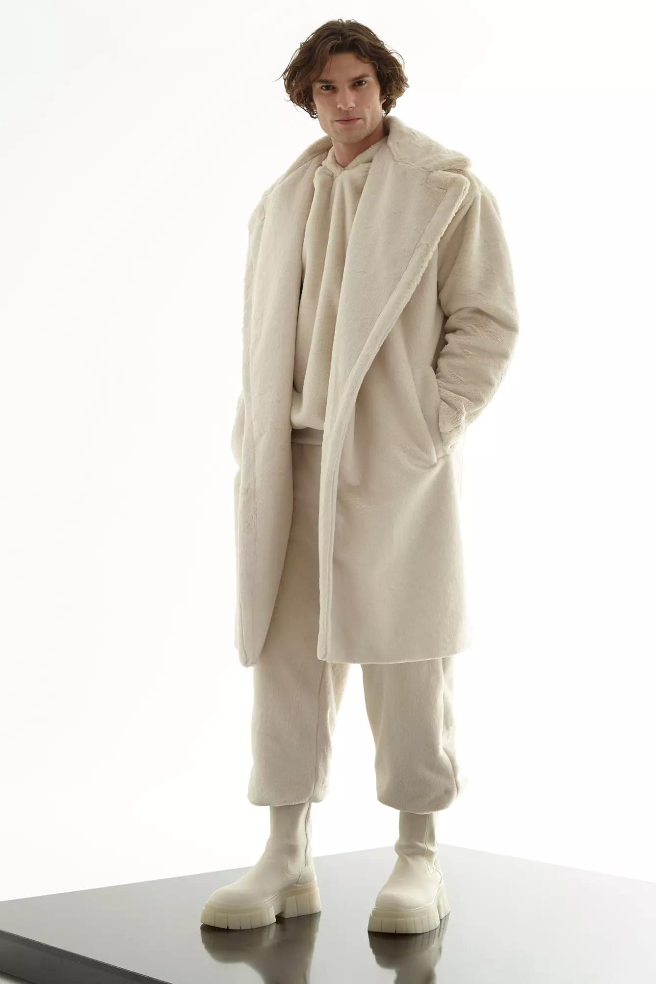 Beige bunny long sleeve maxi coat