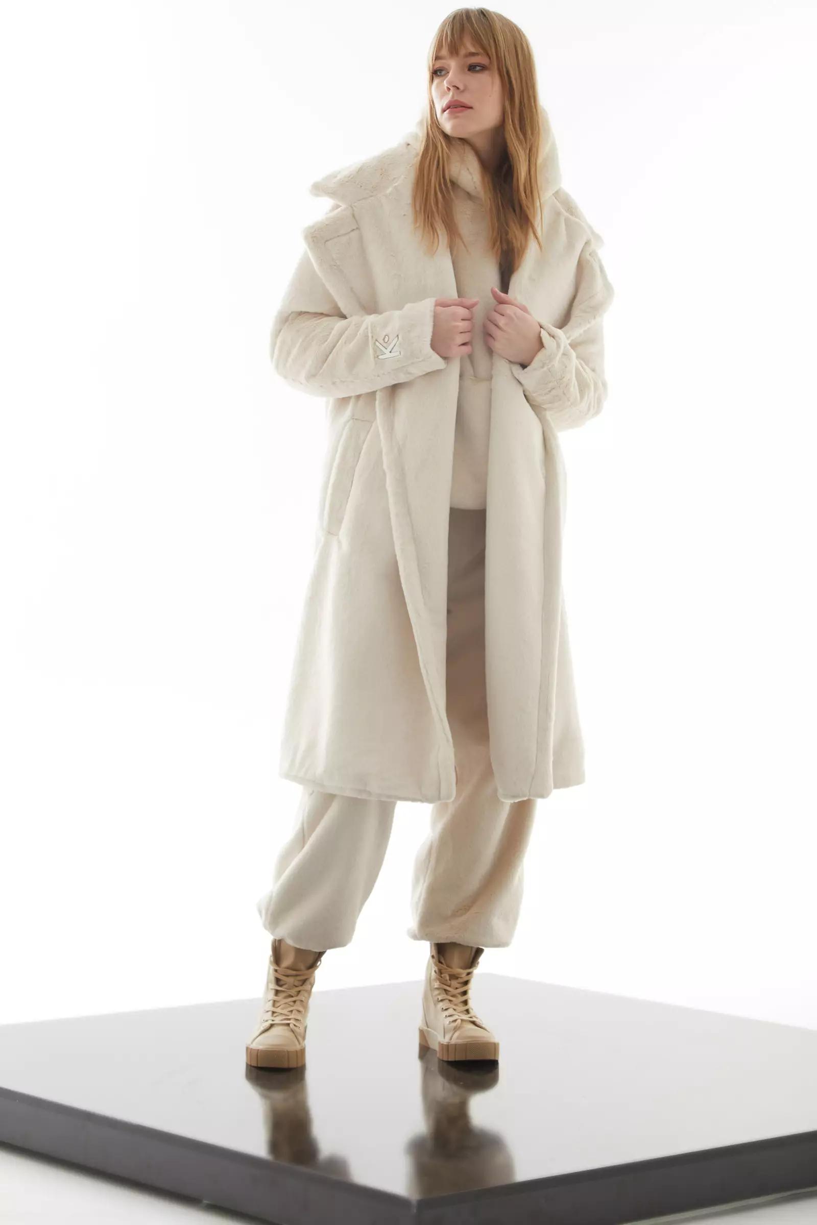 Beige bunny long sleeve maxi coat