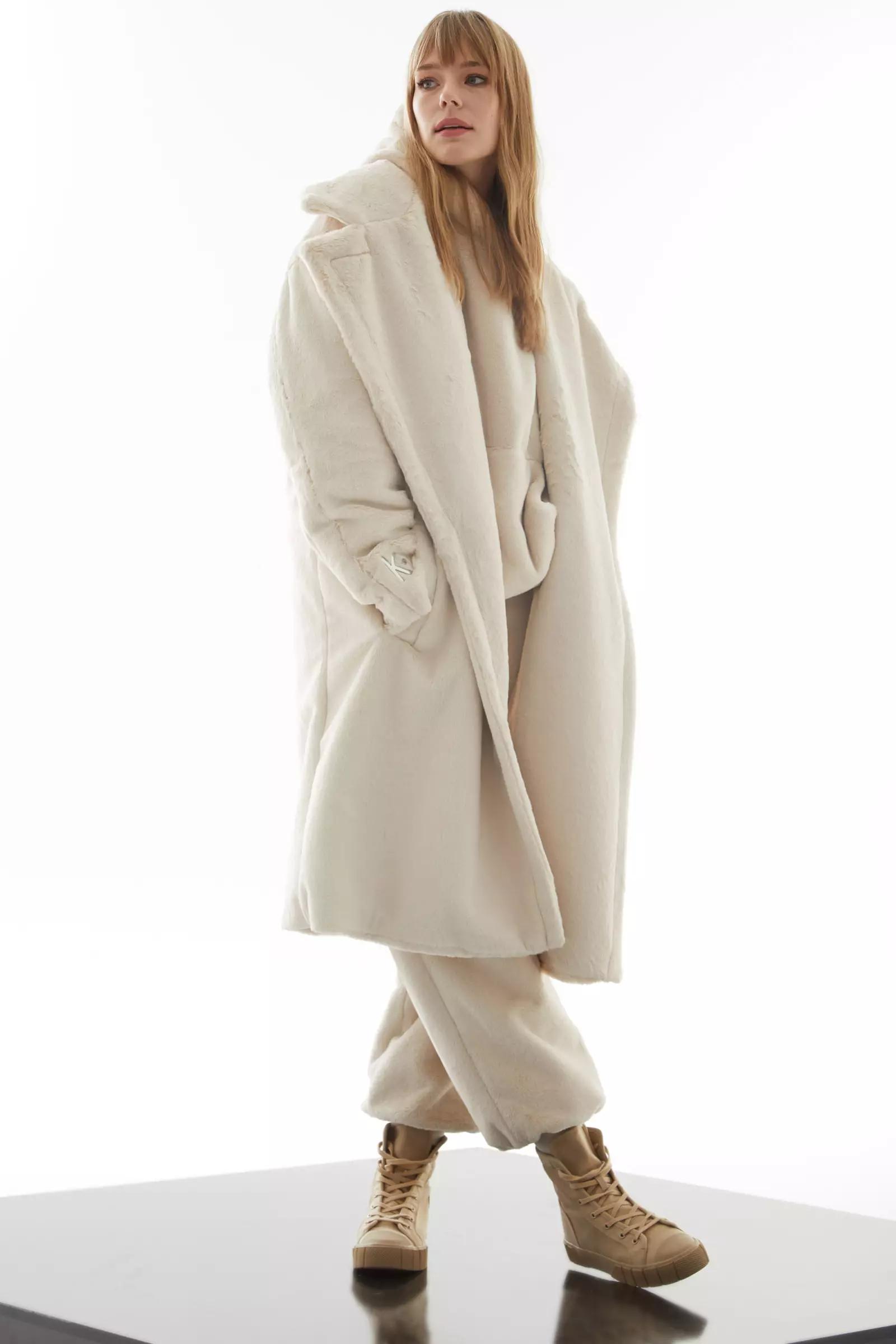 Beige bunny long sleeve maxi coat