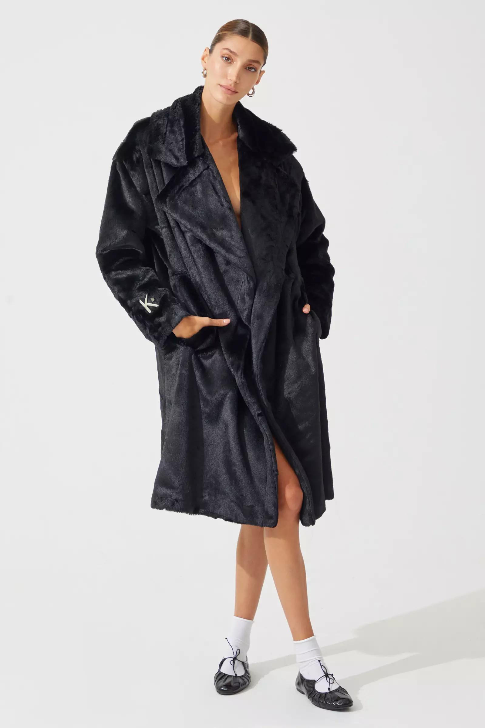 Black bunny long sleeve maxi coat