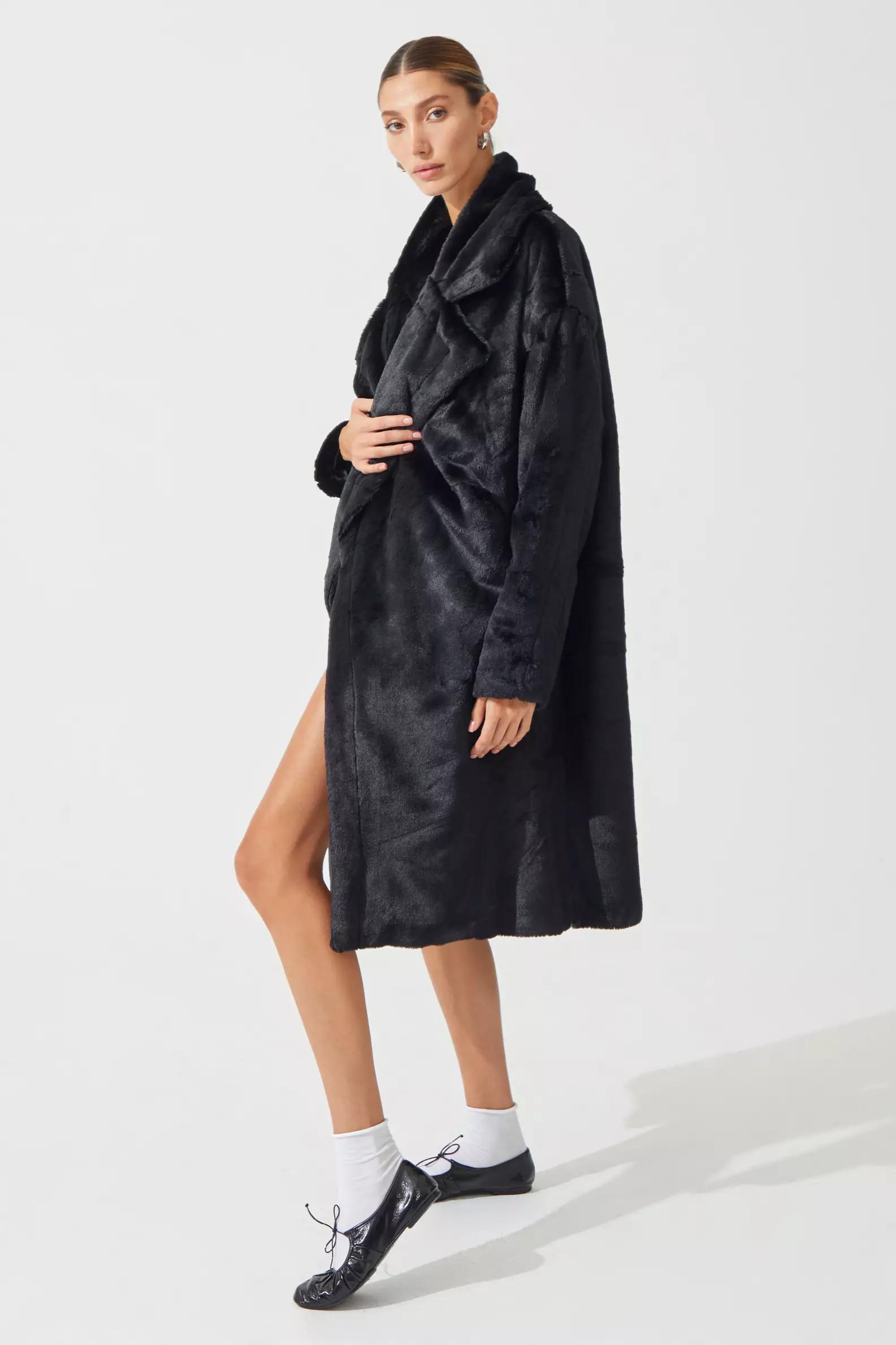 Black bunny long sleeve maxi coat