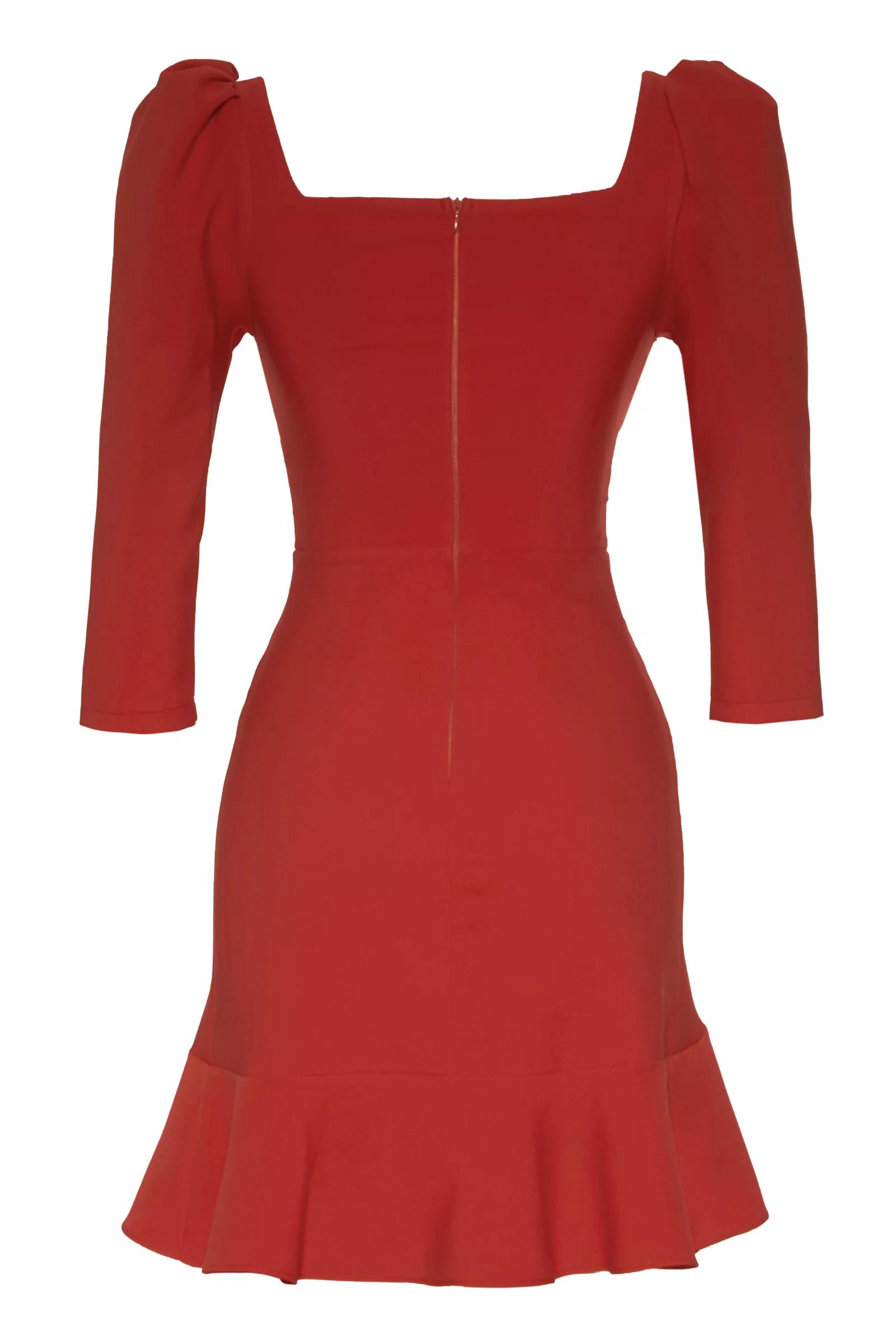 Brick Crepe 3/4 Sleeve Mini Dress