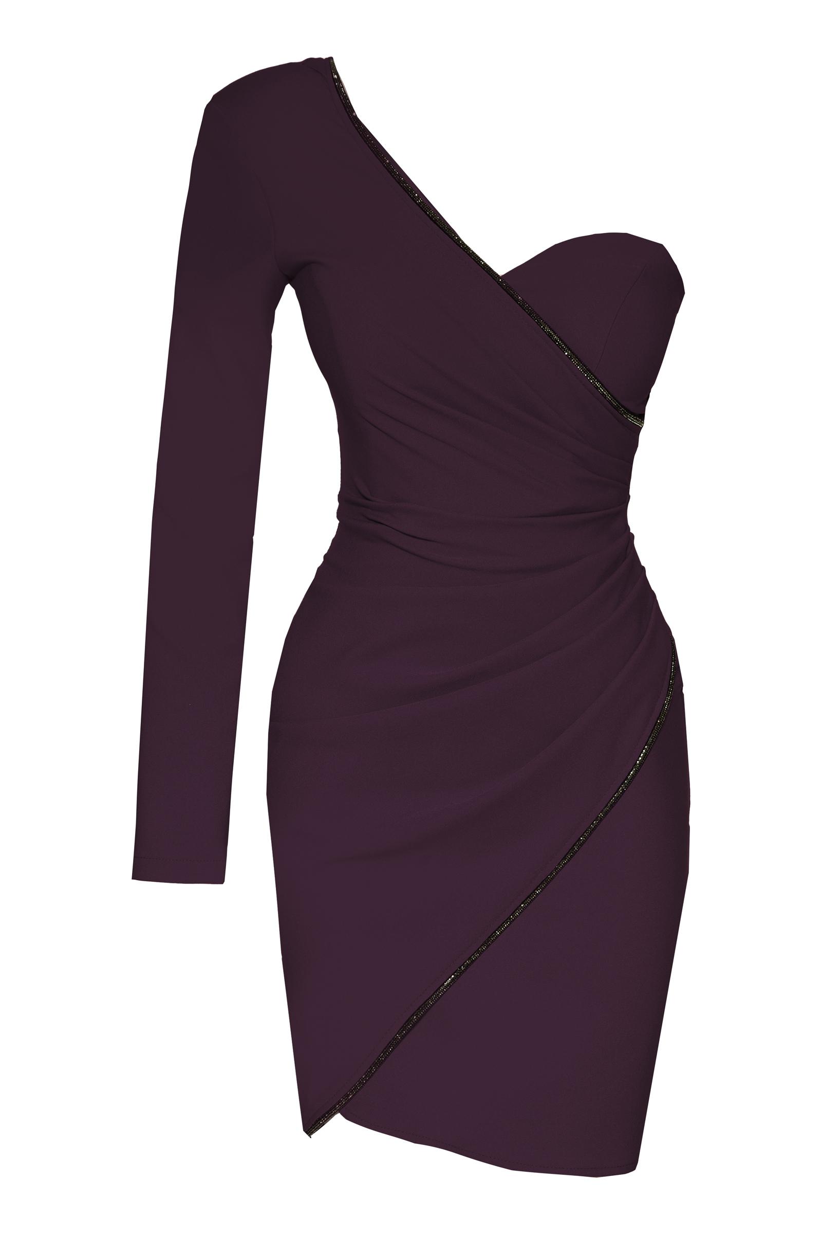 Plum Crepe One Arm Mini Dress