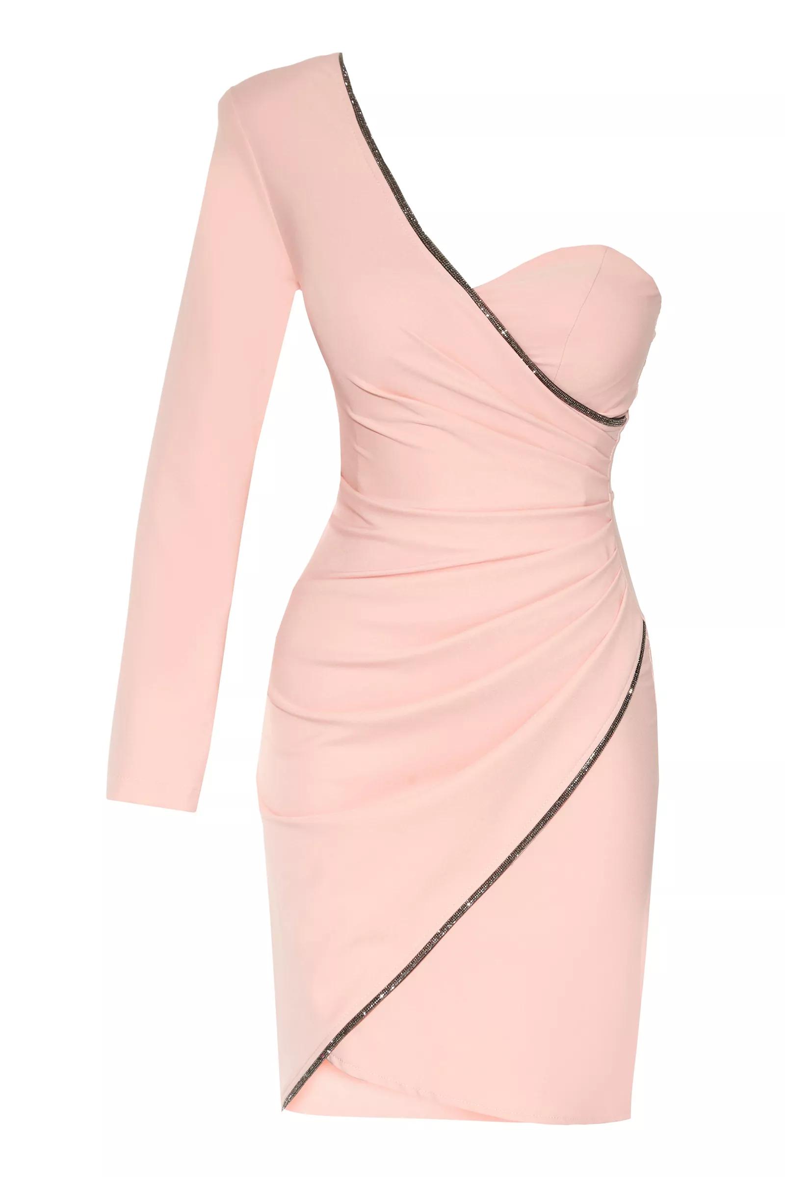 Blush crepe one arm mini dress