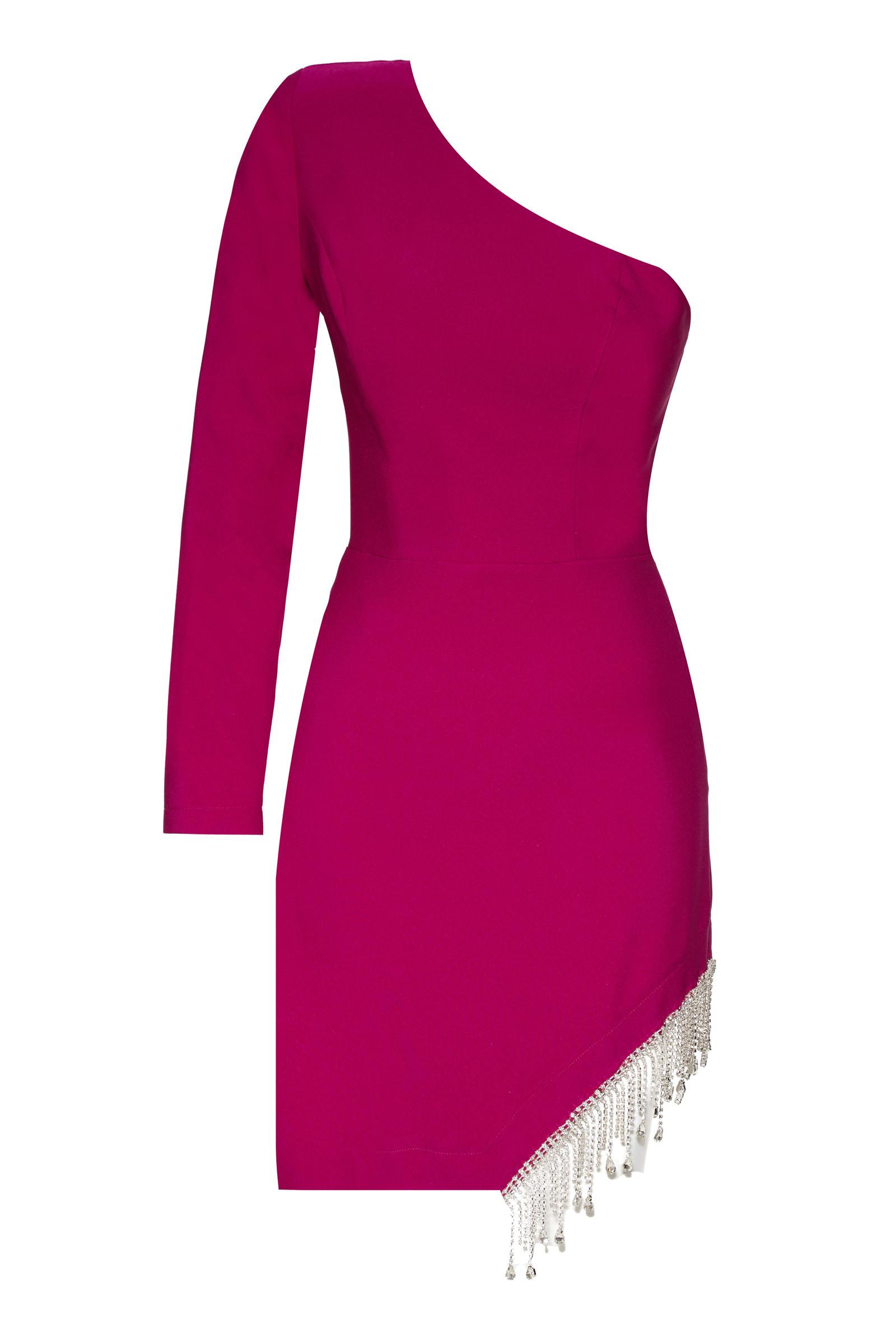 Fuchsia crepe one arm mini dress