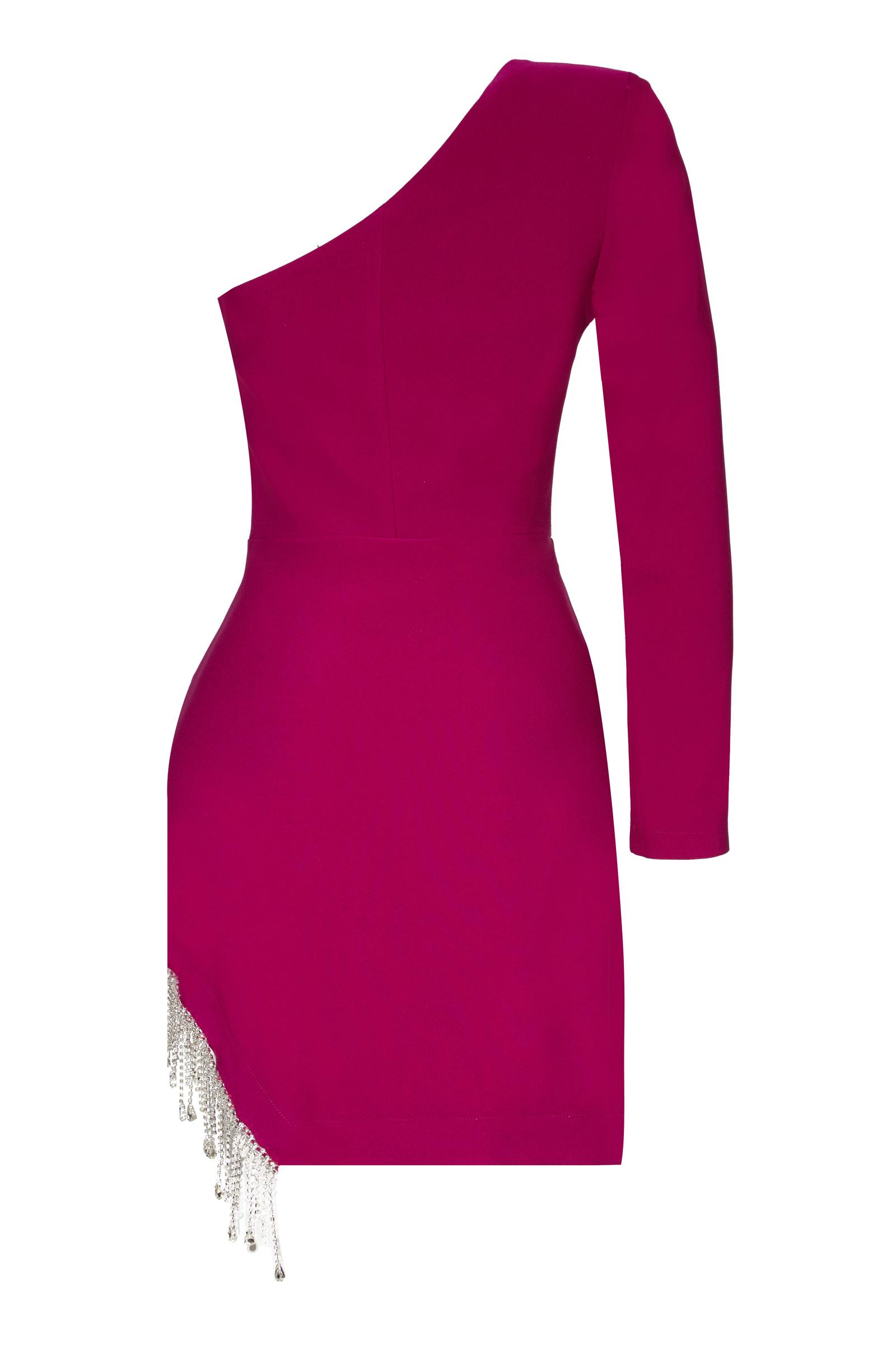 Fuchsia crepe one arm mini dress