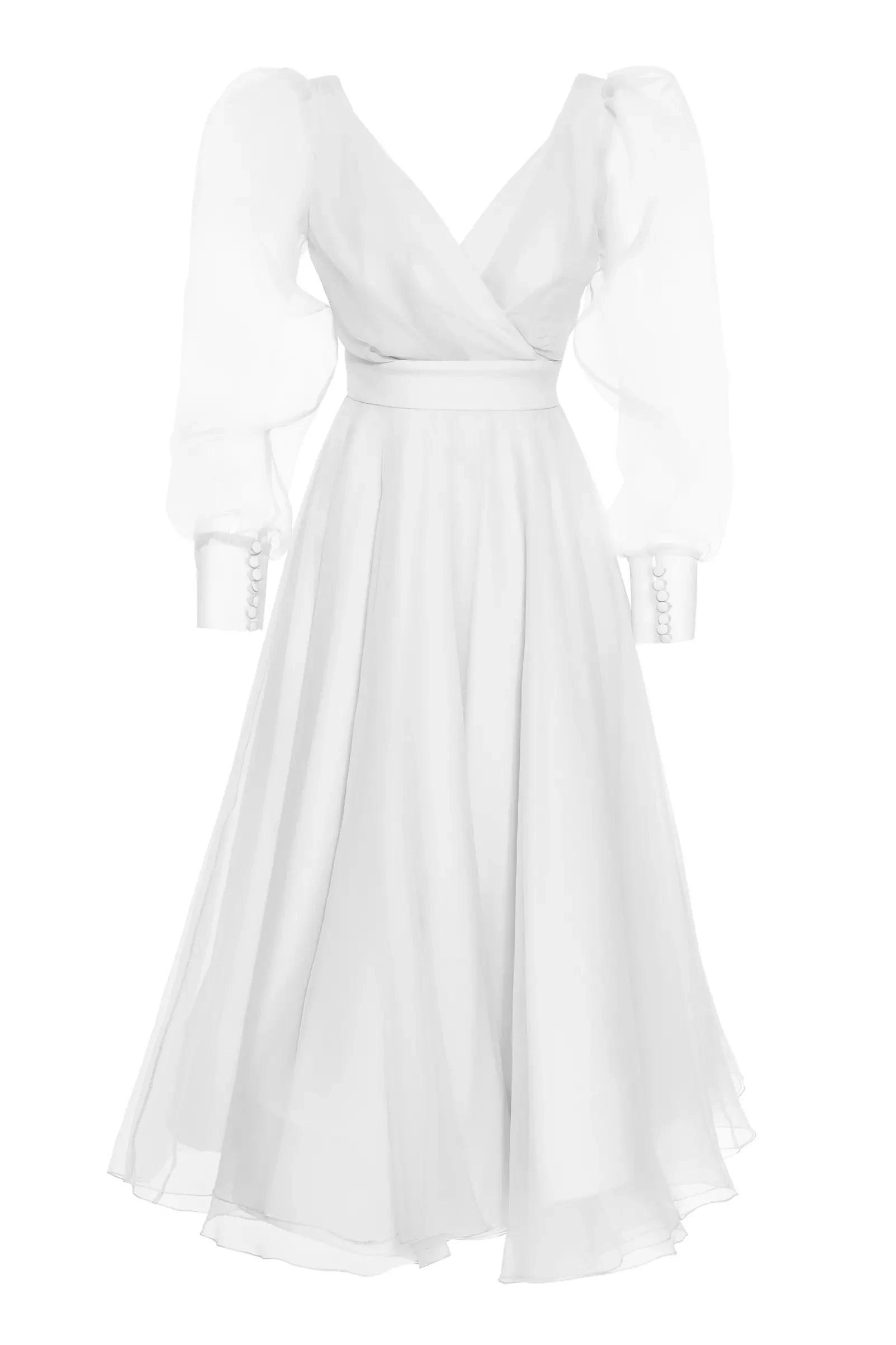 White tulle long sleeve maxi dress