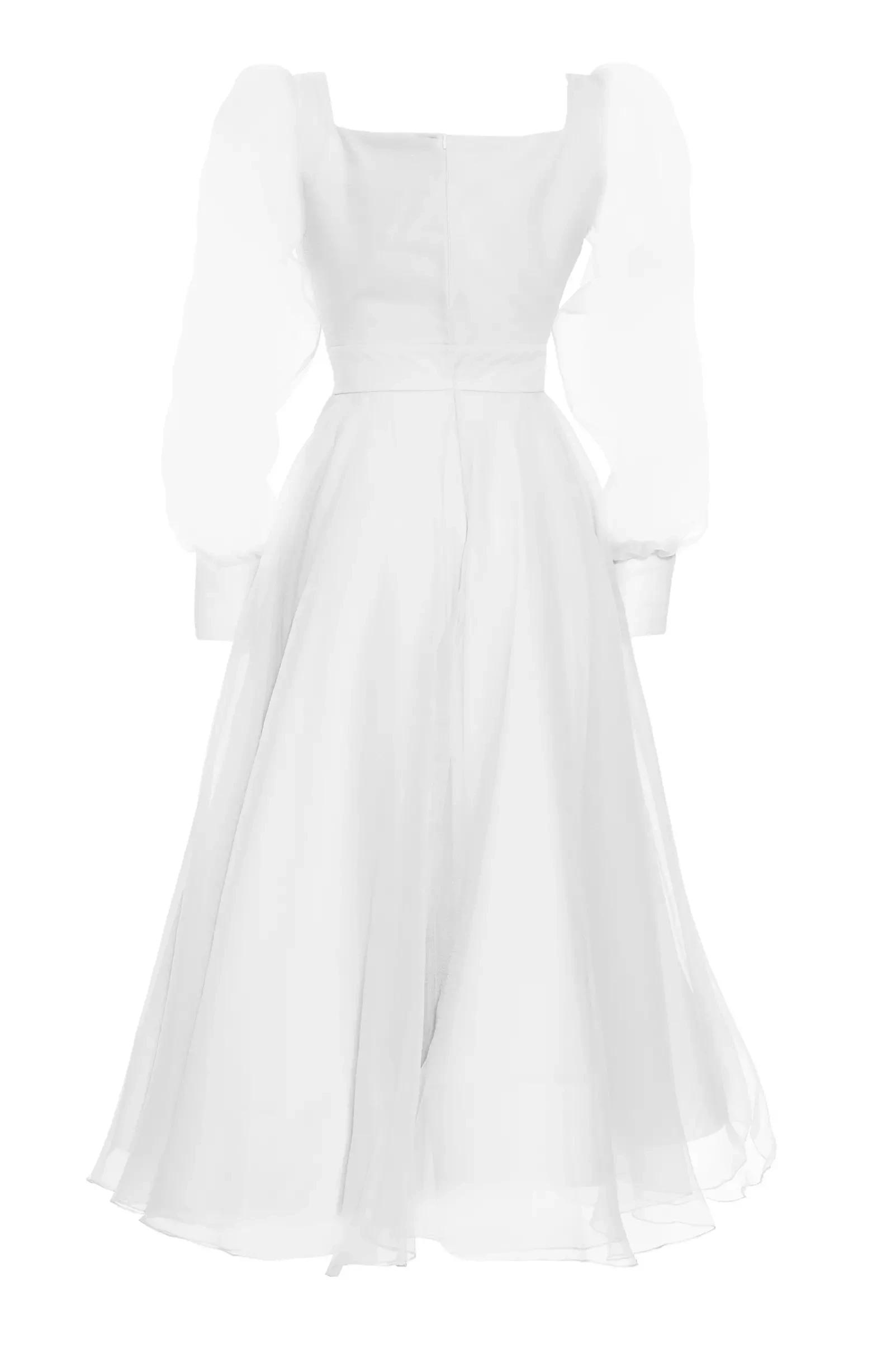 White tulle long sleeve maxi dress