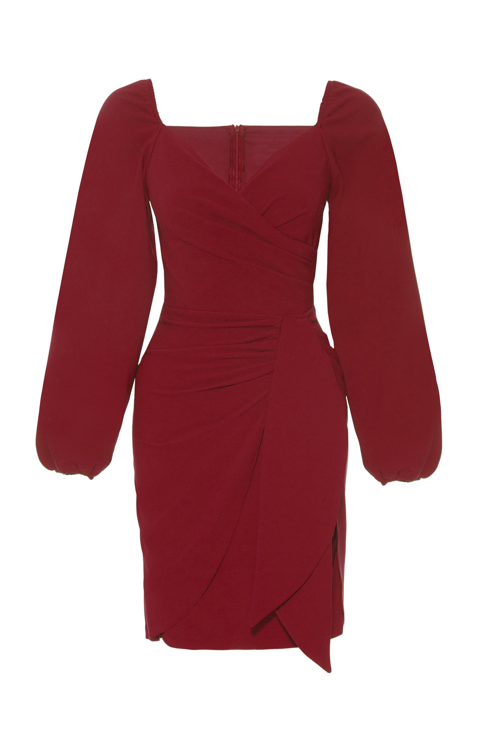 Maroon Crepe Long Sleeve Mini Dress