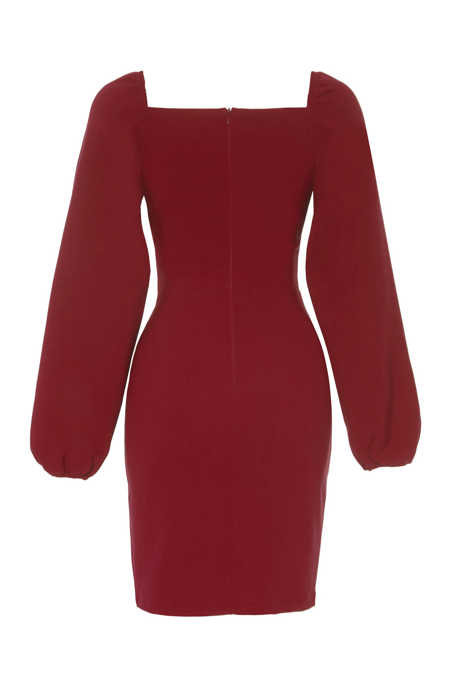 Maroon Crepe Long Sleeve Mini Dress