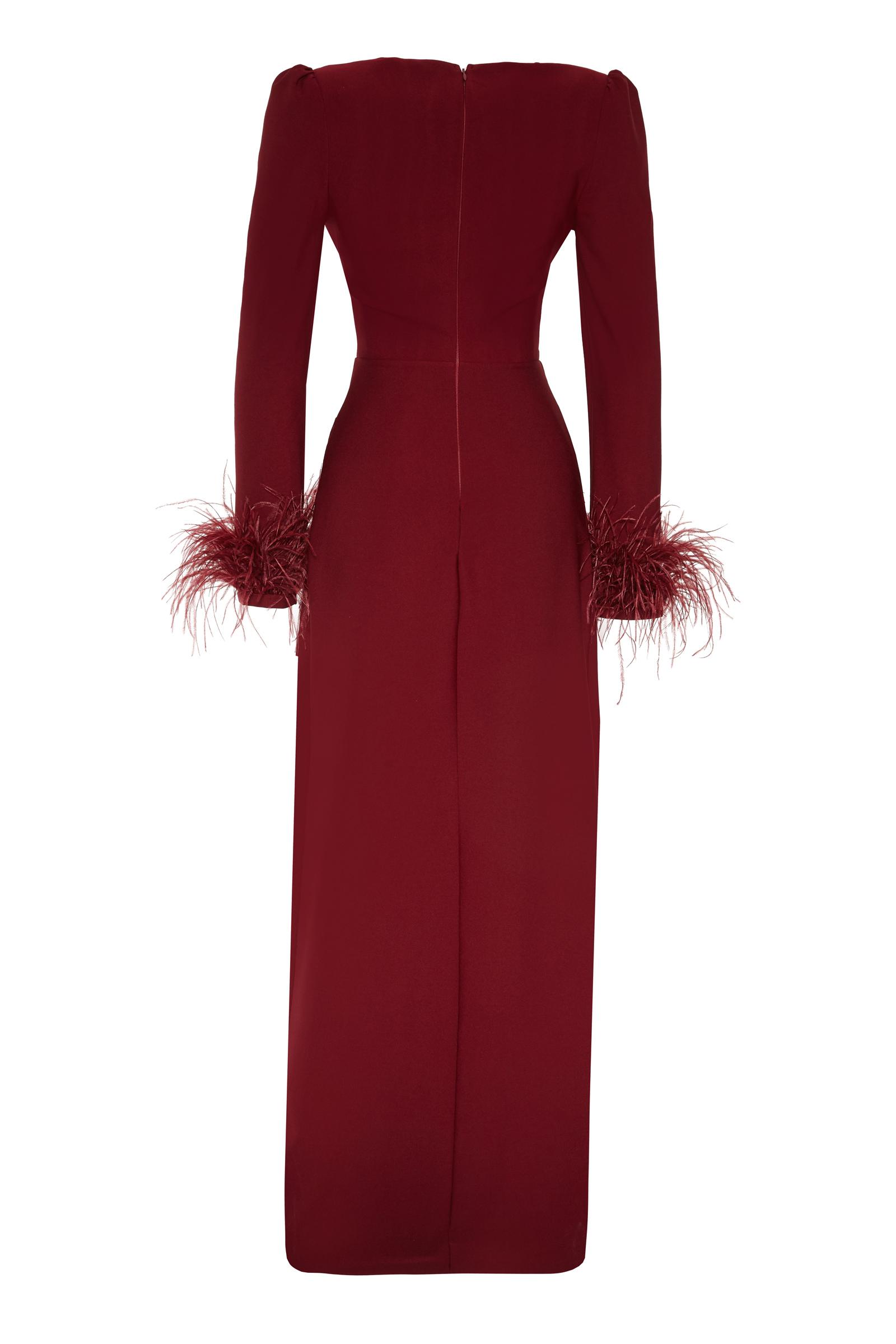 Maroon Plus Size Crepe Long Sleeve Maxi Dress