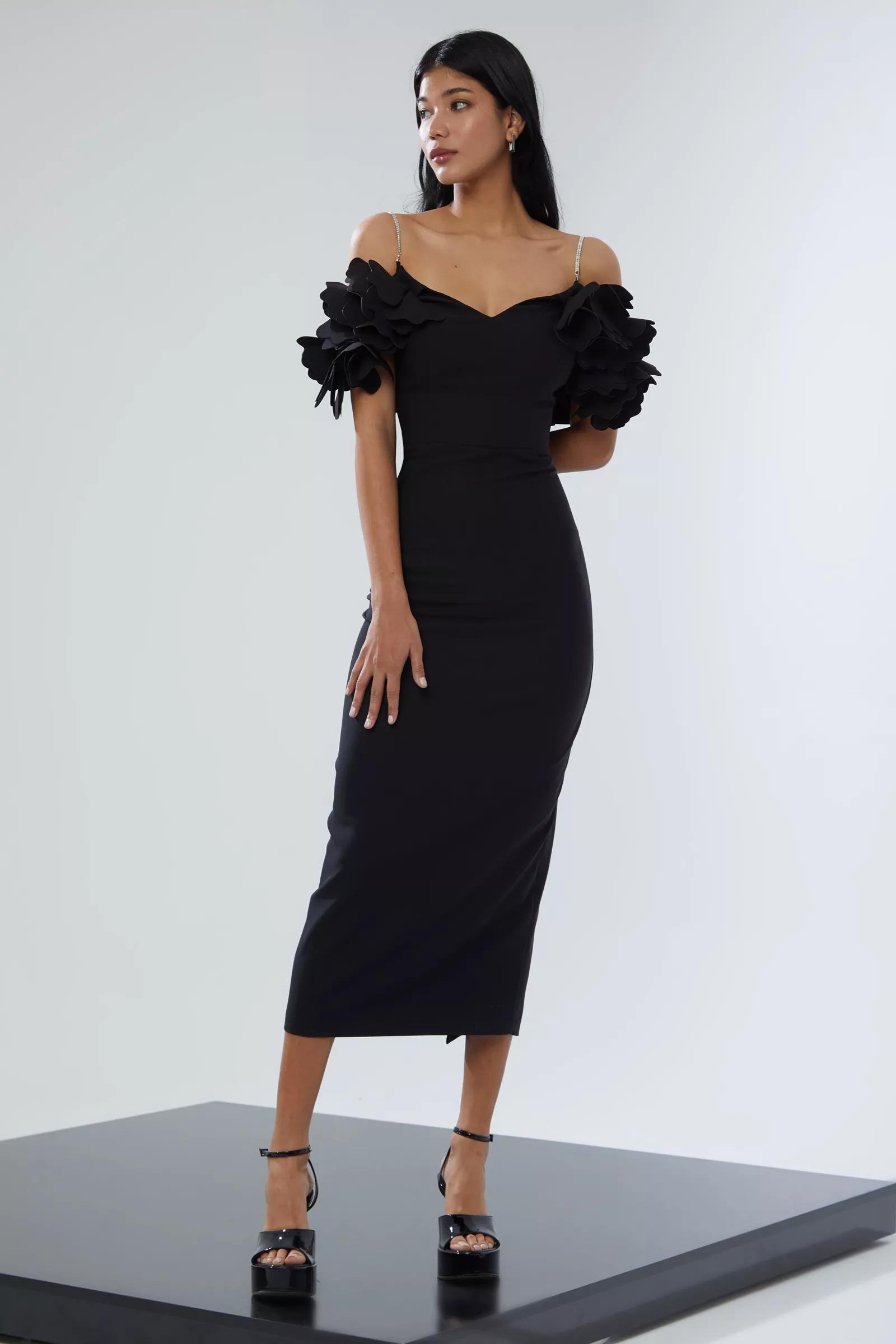 Black crepe sleeveless maxi dress