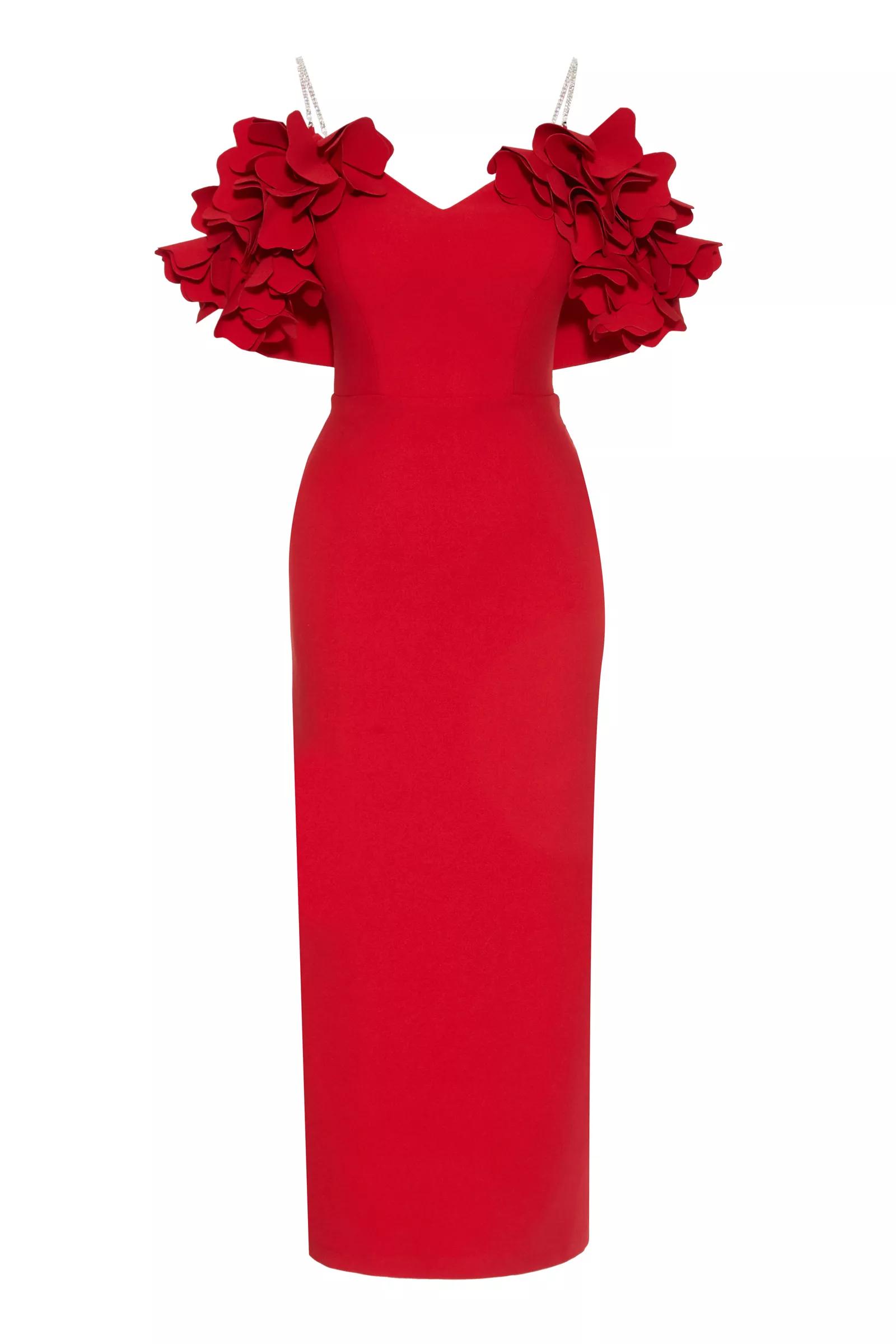 Red crepe sleeveless maxi dress