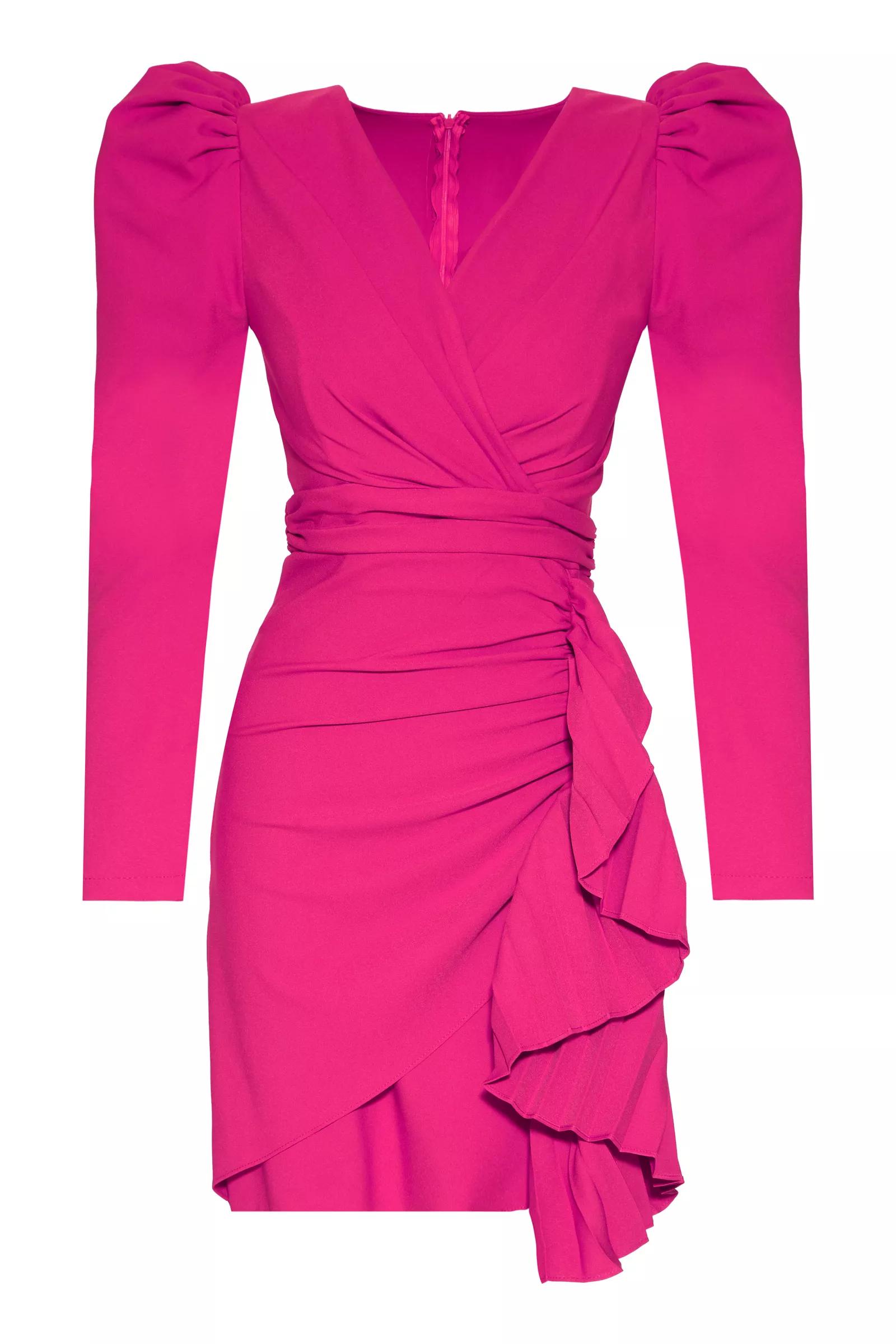 Fuchsia crepe long sleeve mini dress