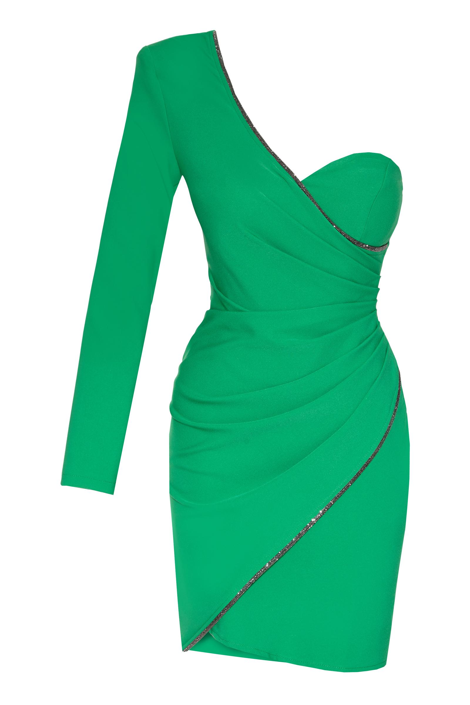 Green crepe one arm mini dress